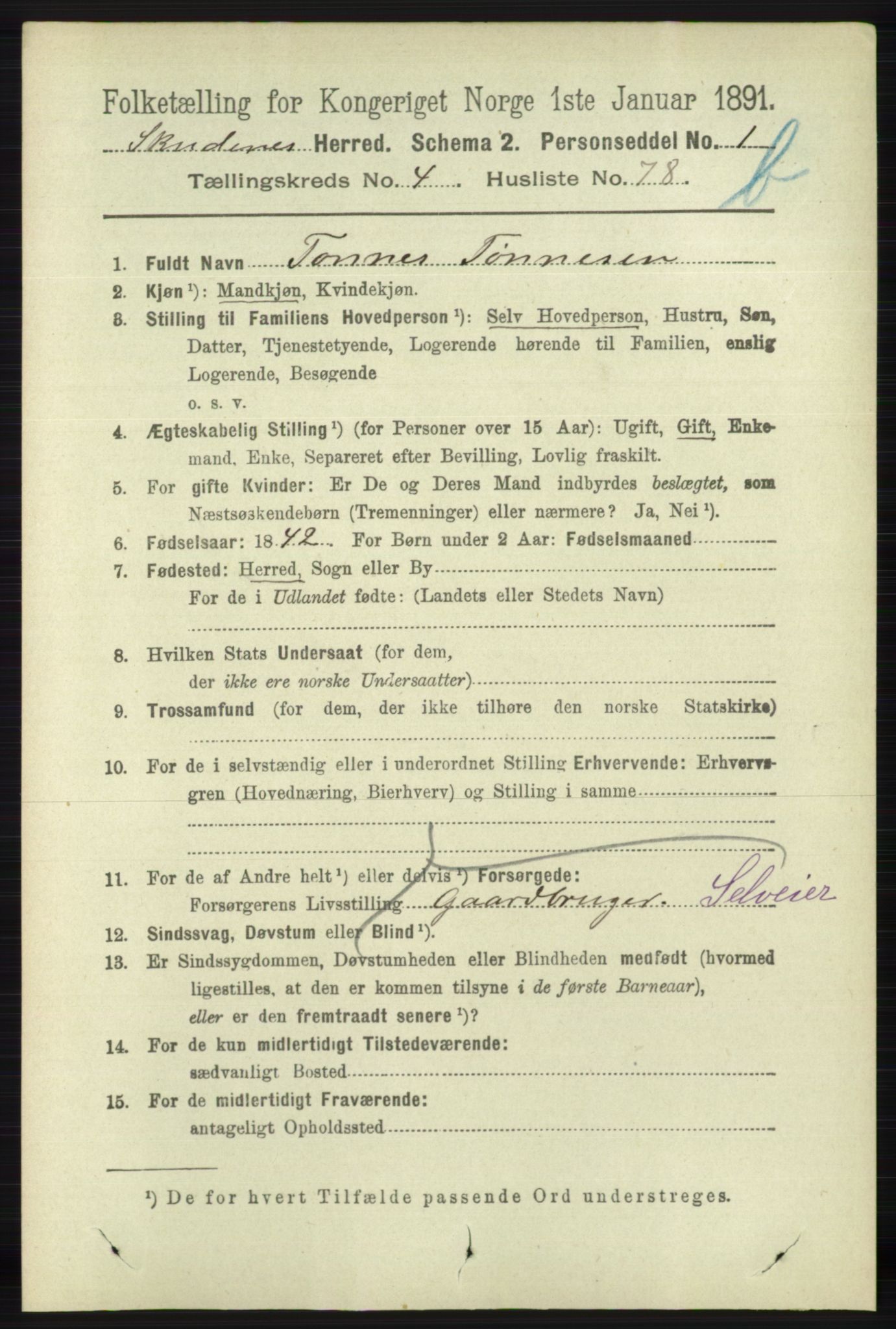 RA, 1891 census for 1150 Skudenes, 1891, p. 4961