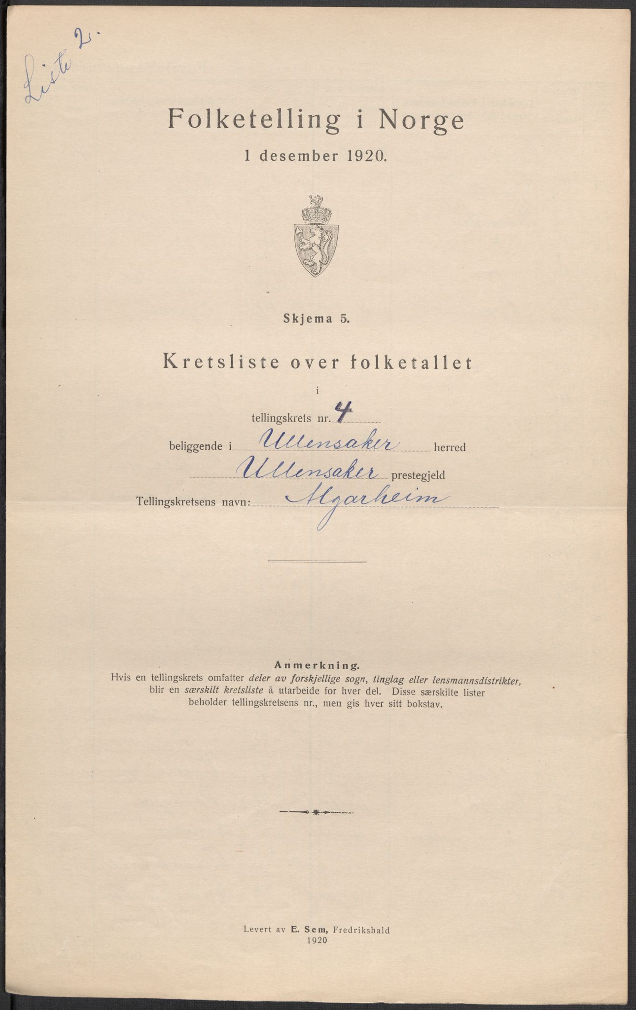 SAO, 1920 census for Ullensaker, 1920, p. 25