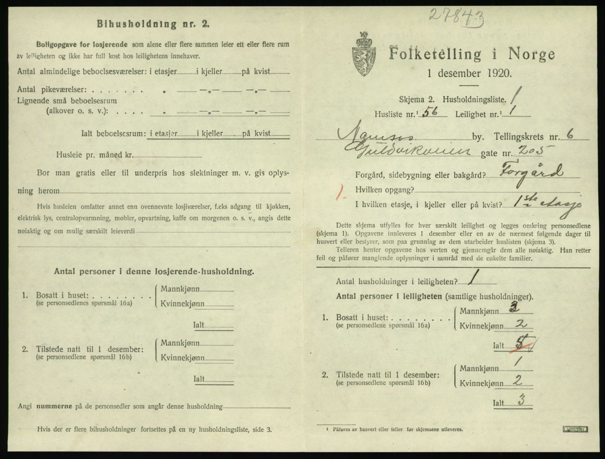 SAT, 1920 census for Namsos, 1920, p. 1987