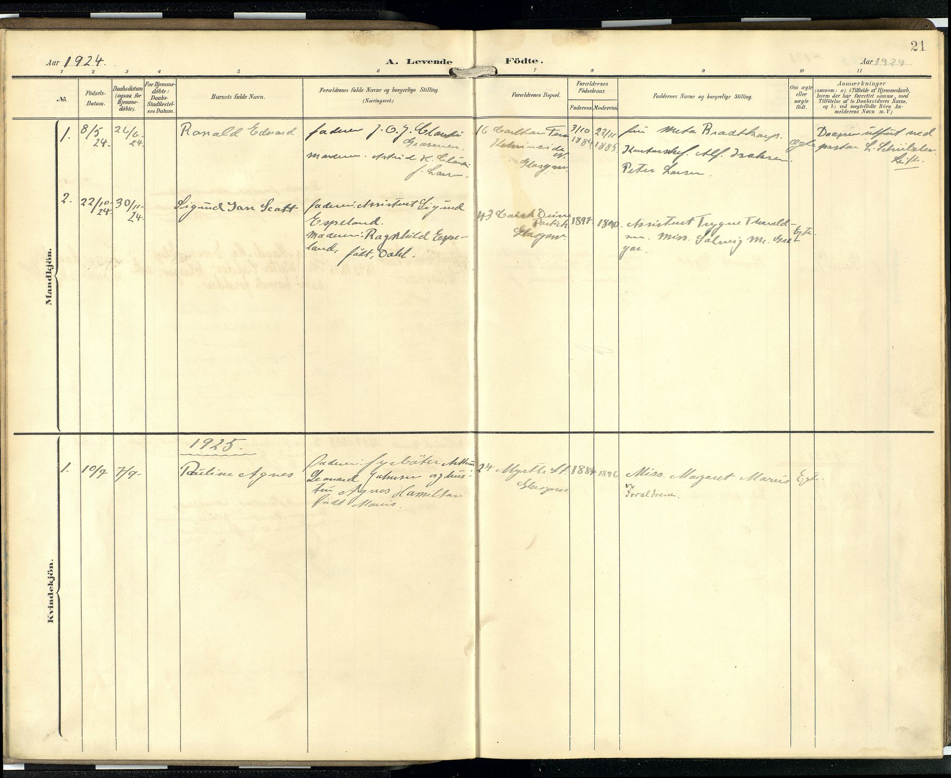 Den norske sjømannsmisjon i utlandet/Skotske havner (Leith, Glasgow), AV/SAB-SAB/PA-0100/H/Ha/Hab/L0001: Parish register (official) no. B 1, 1902-1931, p. 20b-21a