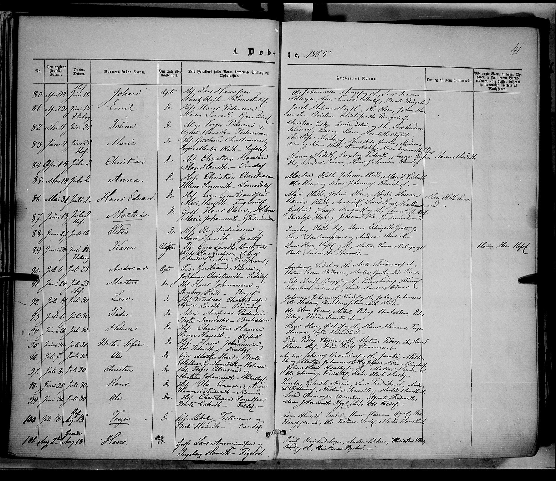 Søndre Land prestekontor, SAH/PREST-122/K/L0001: Parish register (official) no. 1, 1860-1877, p. 41