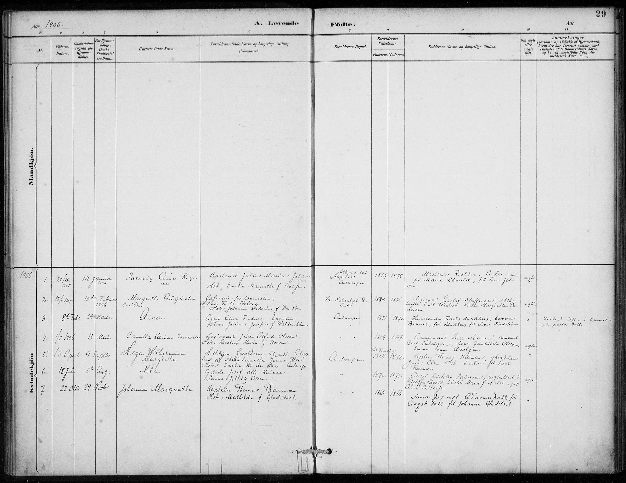 Den norske sjømannsmisjon i utlandet/Antwerpen, AV/SAB-SAB/PA-0105/H/Ha/L0002: Parish register (official) no. A 2, 1887-1913, p. 29