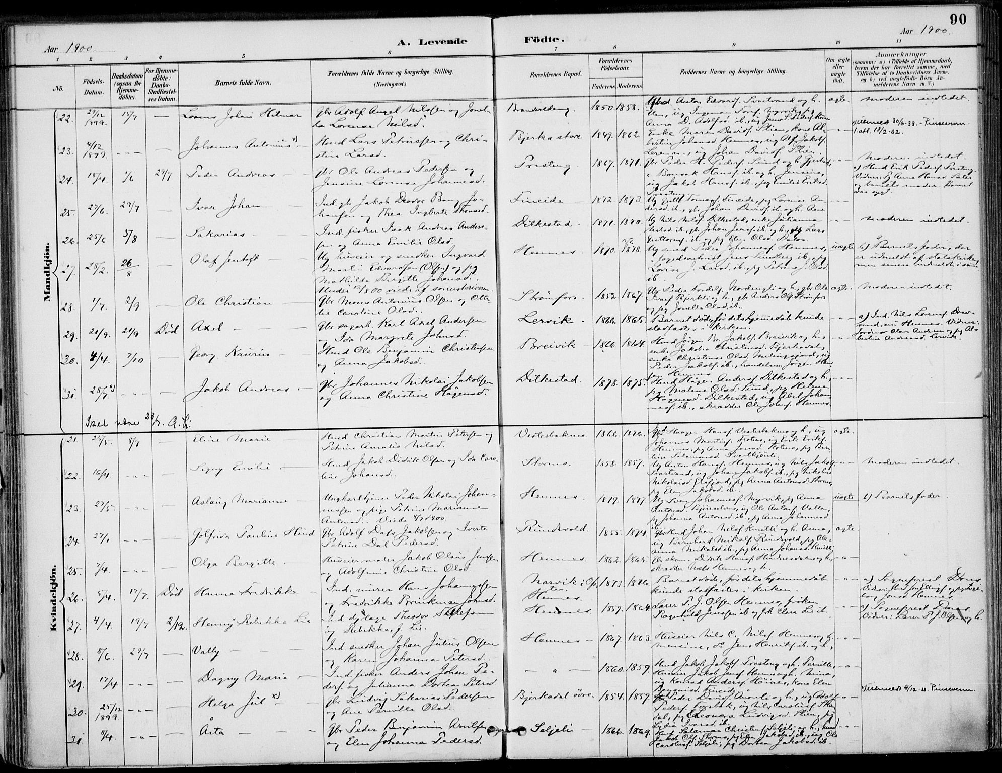 Ministerialprotokoller, klokkerbøker og fødselsregistre - Nordland, SAT/A-1459/825/L0362: Parish register (official) no. 825A16, 1886-1908, p. 90