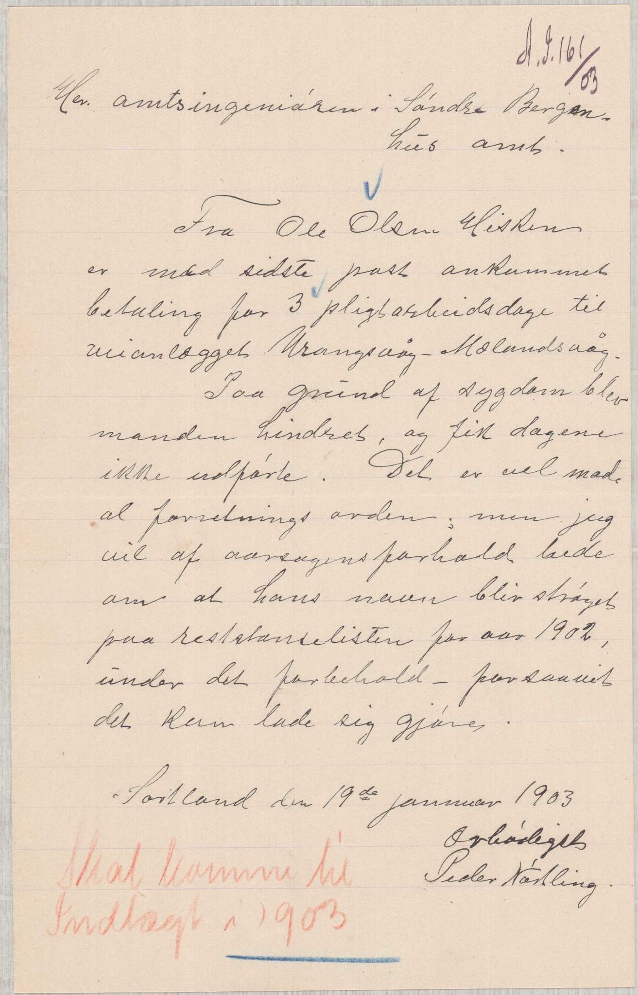 Finnaas kommune. Formannskapet, IKAH/1218a-021/E/Ea/L0002/0002: Rekneskap for veganlegg / Rekneskap for veganlegget Urangsvåg - Mælandsvåg, 1901-1903, p. 127