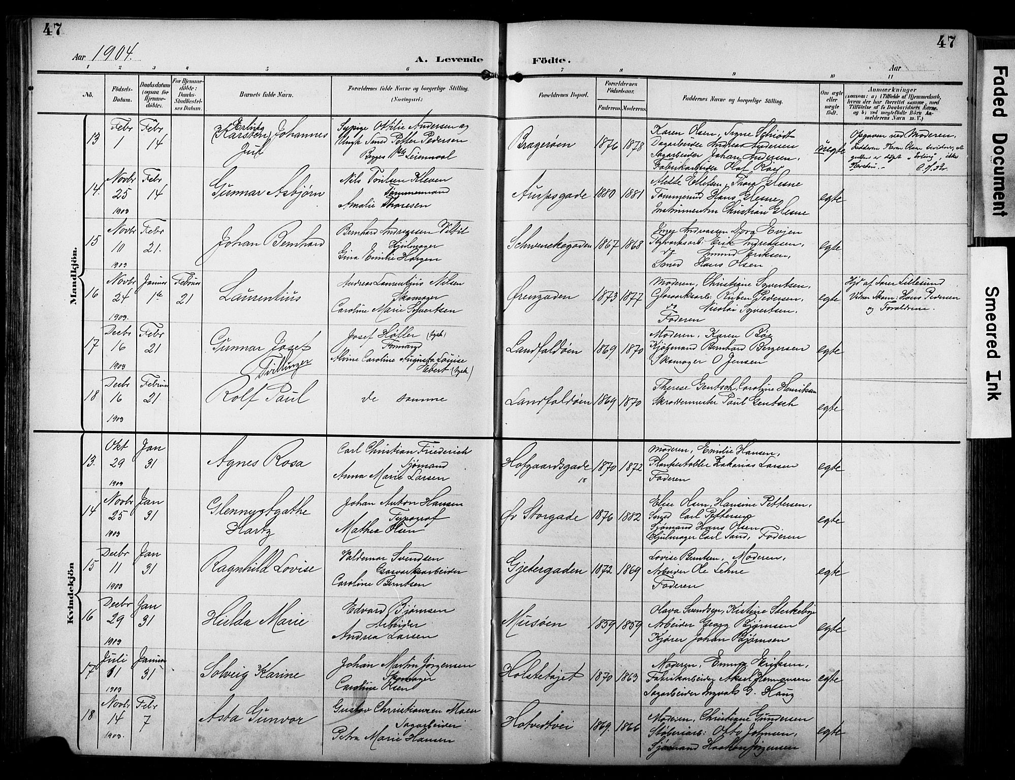 Bragernes kirkebøker, AV/SAKO-A-6/F/Fb/L0009: Parish register (official) no. II 9, 1902-1911, p. 47