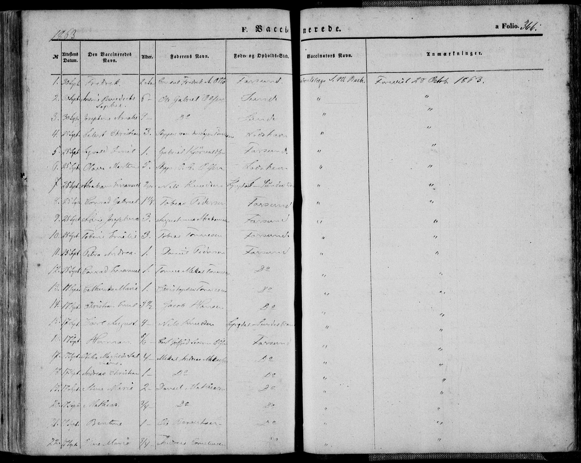 Farsund sokneprestkontor, SAK/1111-0009/F/Fa/L0005: Parish register (official) no. A 5, 1863-1886, p. 366