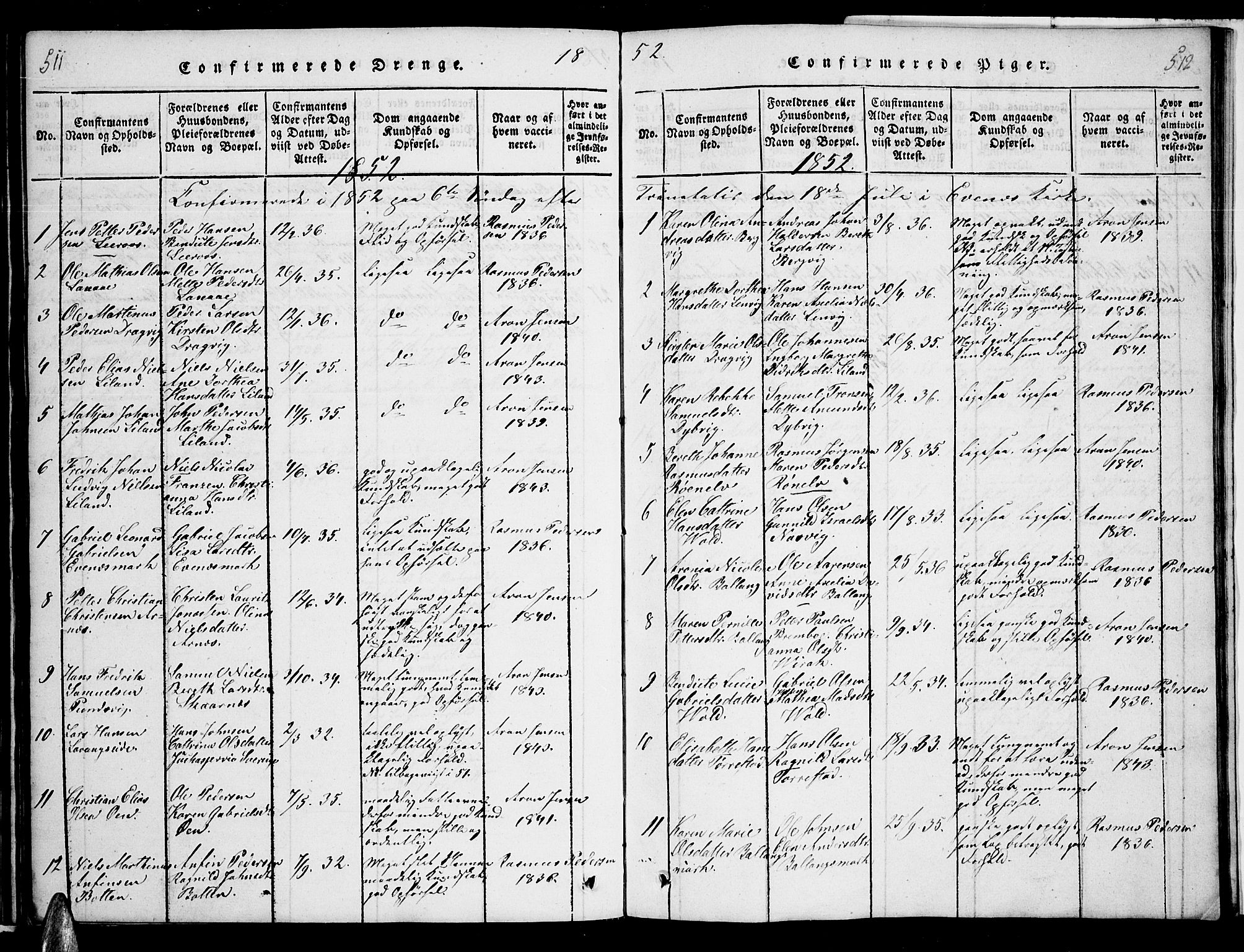 Ministerialprotokoller, klokkerbøker og fødselsregistre - Nordland, AV/SAT-A-1459/863/L0911: Parish register (copy) no. 863C01, 1821-1858, p. 511-512