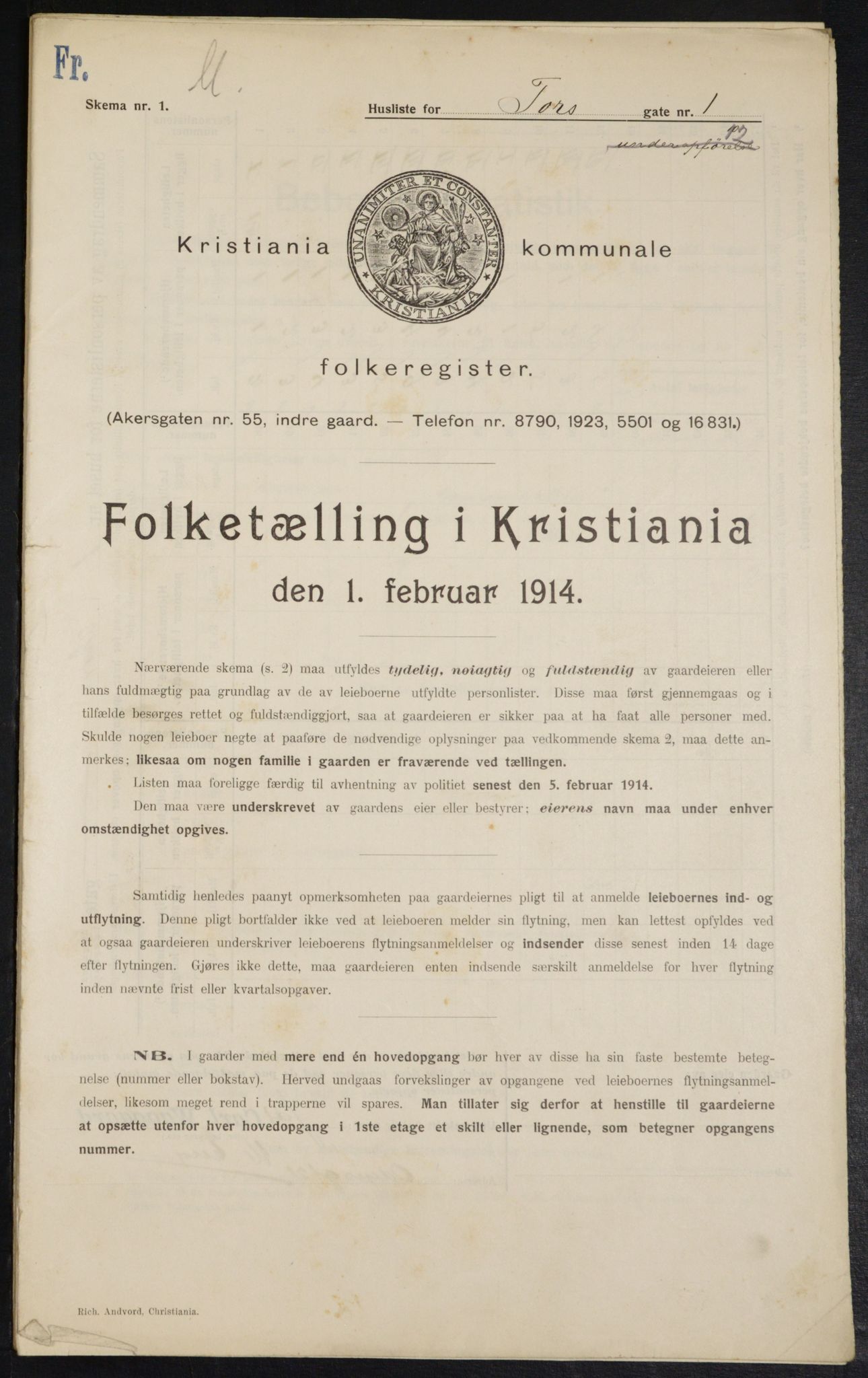 OBA, Municipal Census 1914 for Kristiania, 1914, p. 115134