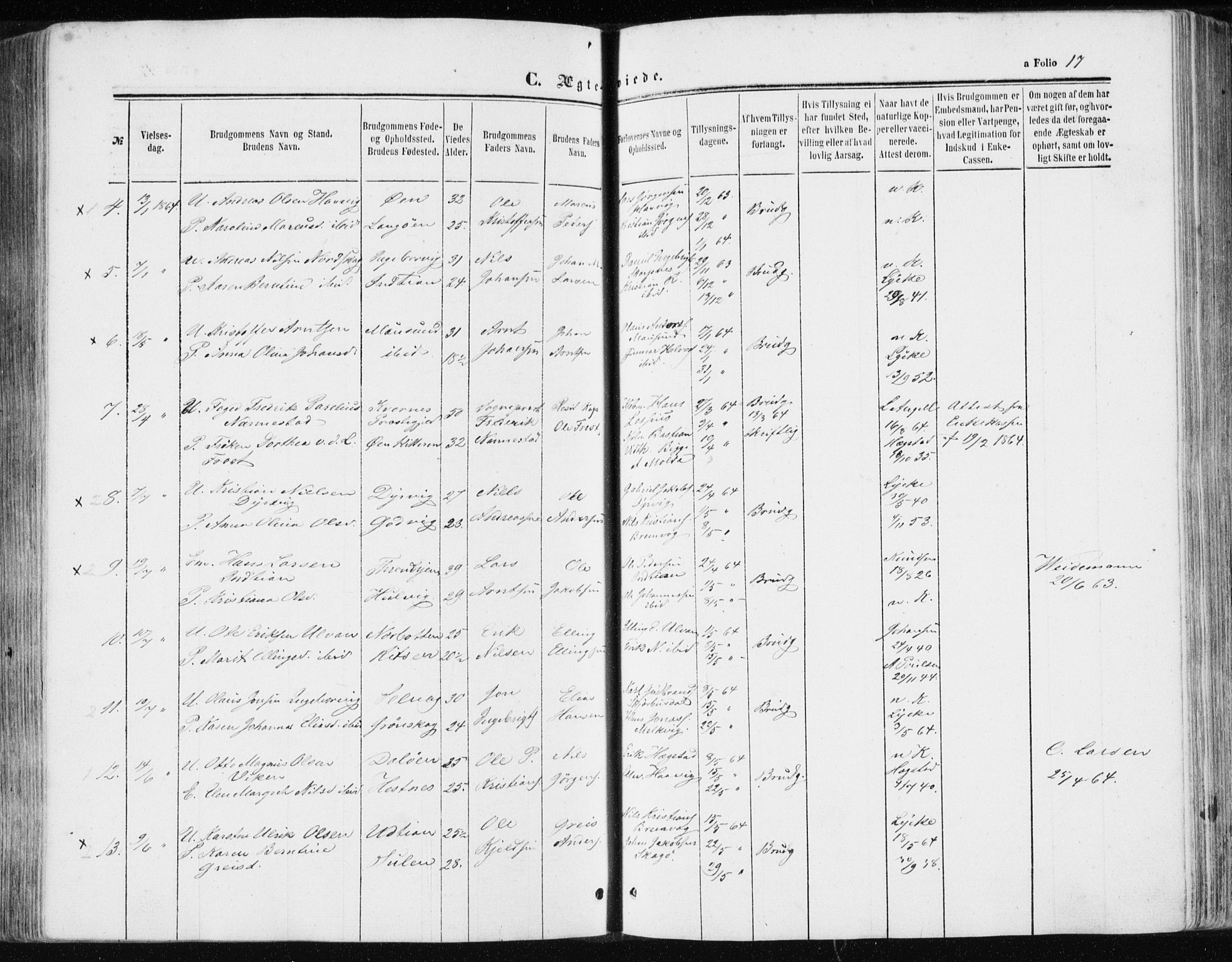 Ministerialprotokoller, klokkerbøker og fødselsregistre - Sør-Trøndelag, SAT/A-1456/634/L0531: Parish register (official) no. 634A07, 1861-1870, p. 17