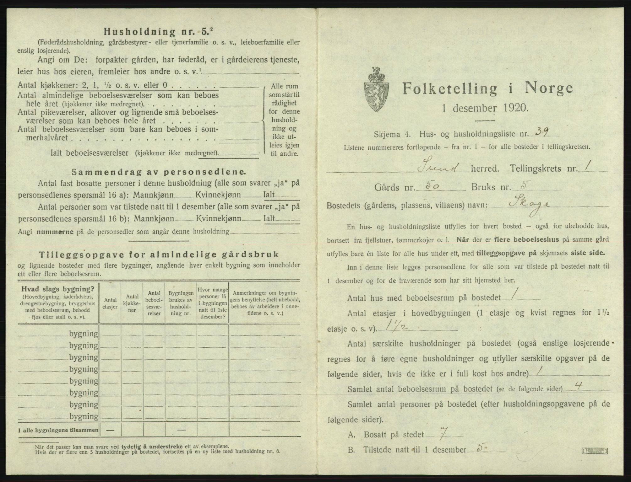 SAB, 1920 census for Sund, 1920, p. 114