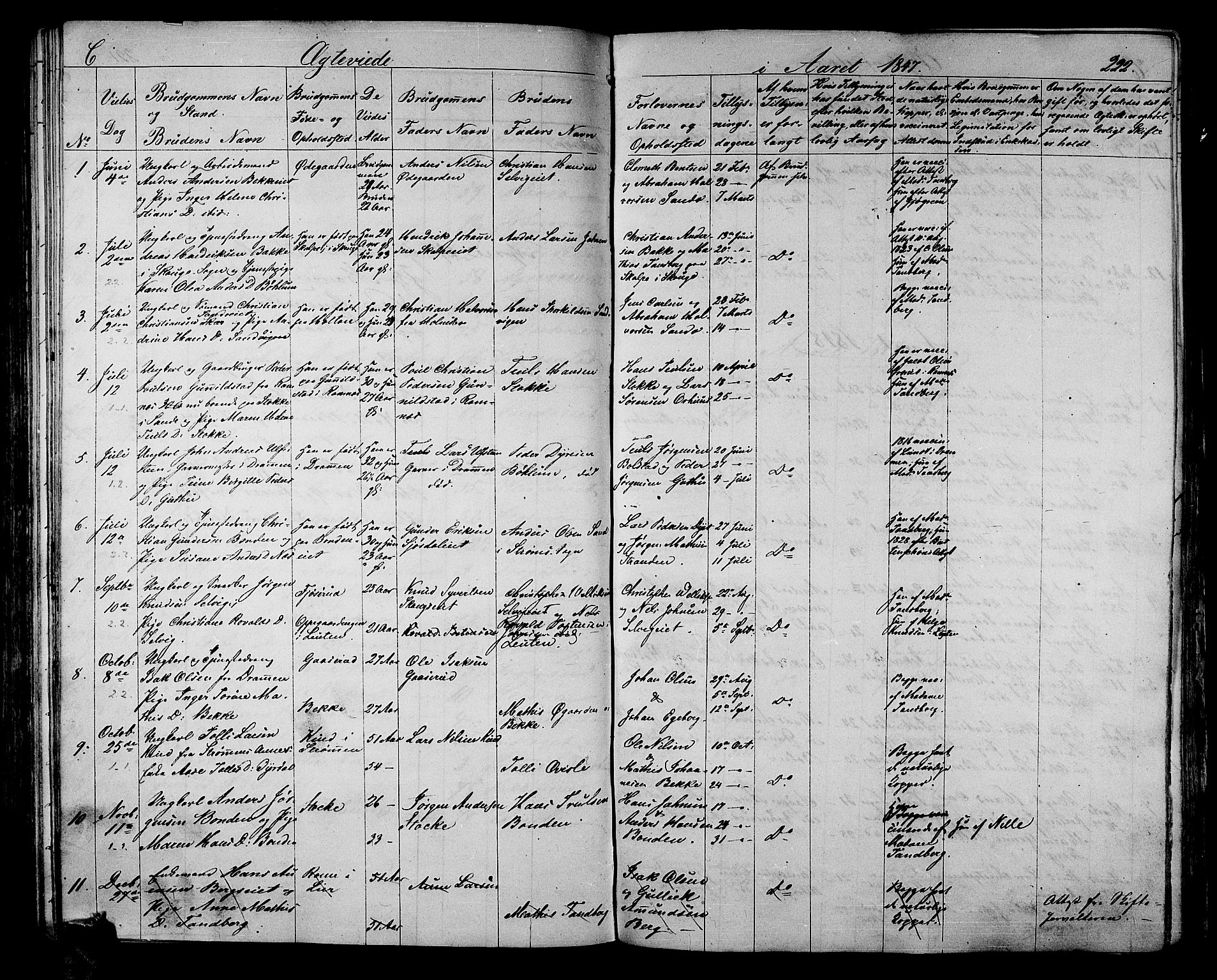 Sande Kirkebøker, AV/SAKO-A-53/G/Ga/L0002: Parish register (copy) no. 2, 1847-1863, p. 222