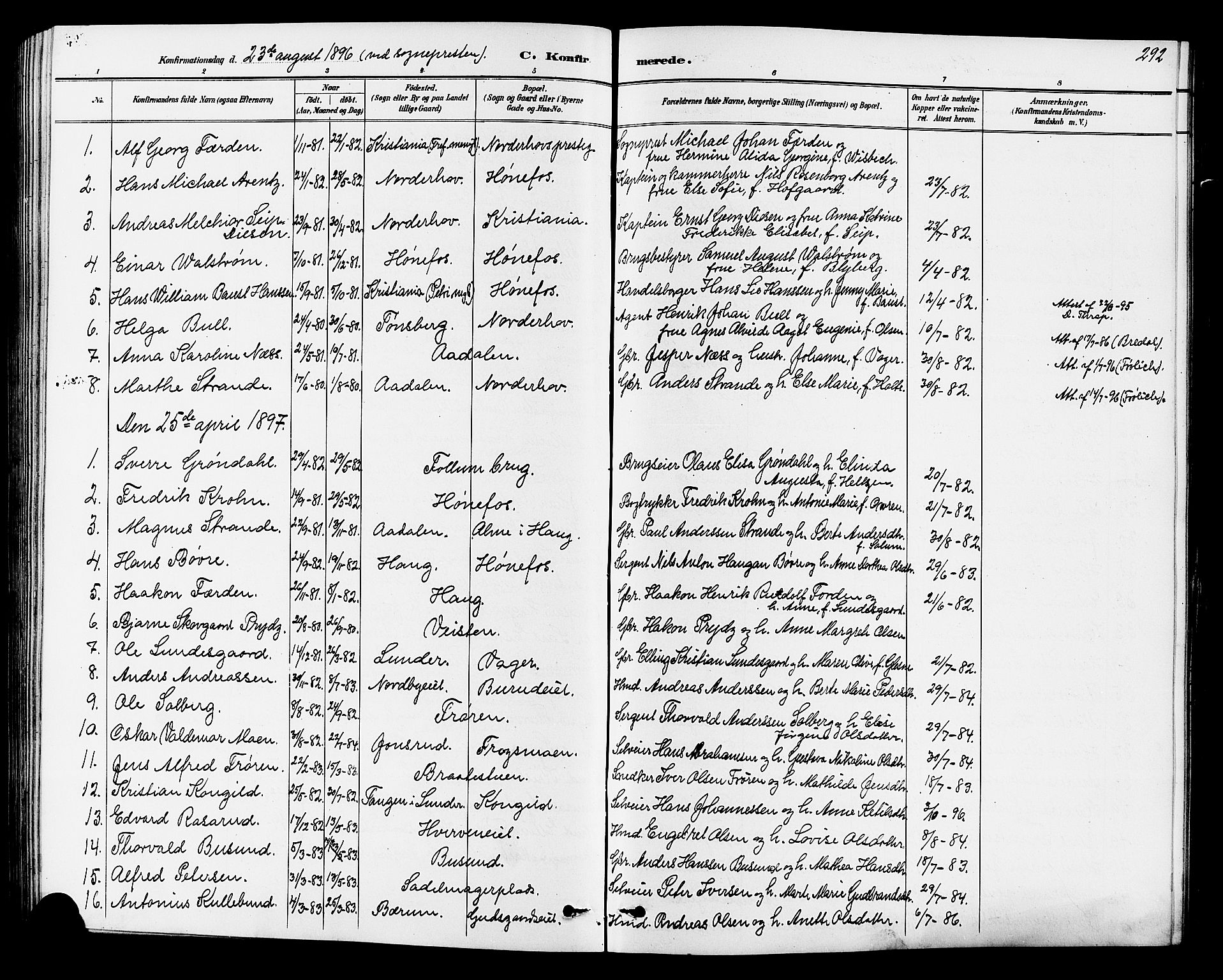 Norderhov kirkebøker, AV/SAKO-A-237/G/Ga/L0008: Parish register (copy) no. I 8, 1887-1912, p. 292