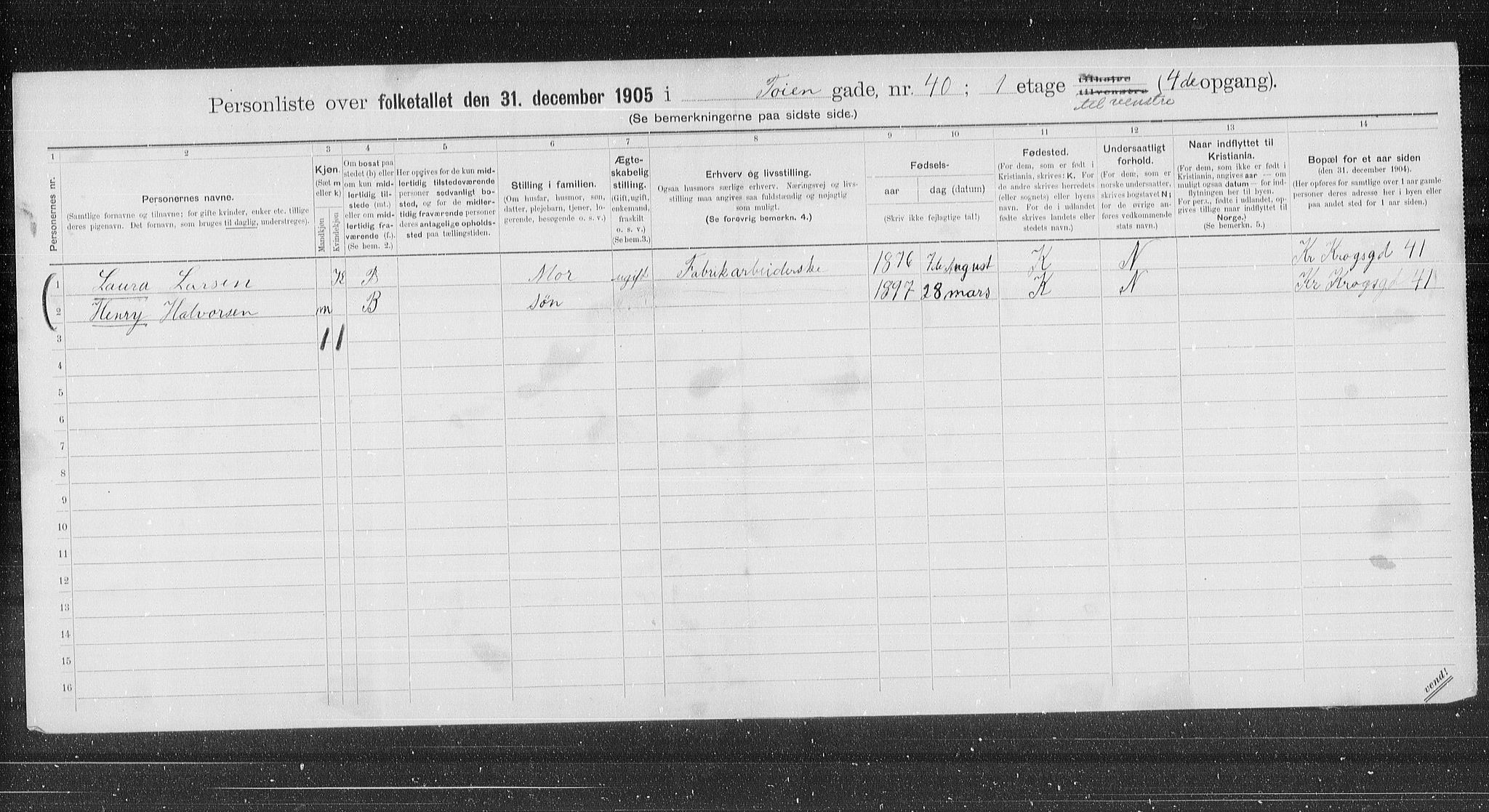 OBA, Municipal Census 1905 for Kristiania, 1905, p. 62270