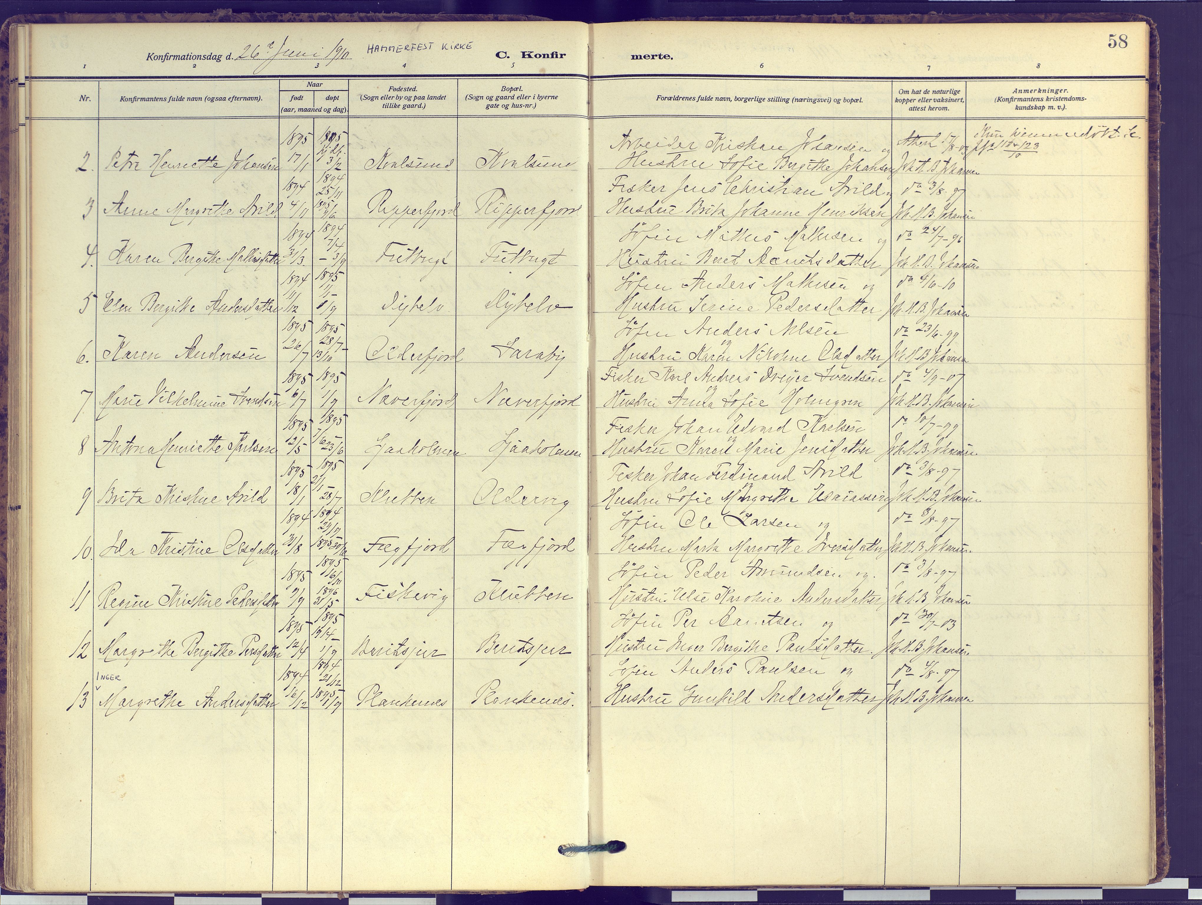 Hammerfest sokneprestkontor, SATØ/S-1347: Parish register (official) no. 16, 1908-1923, p. 58