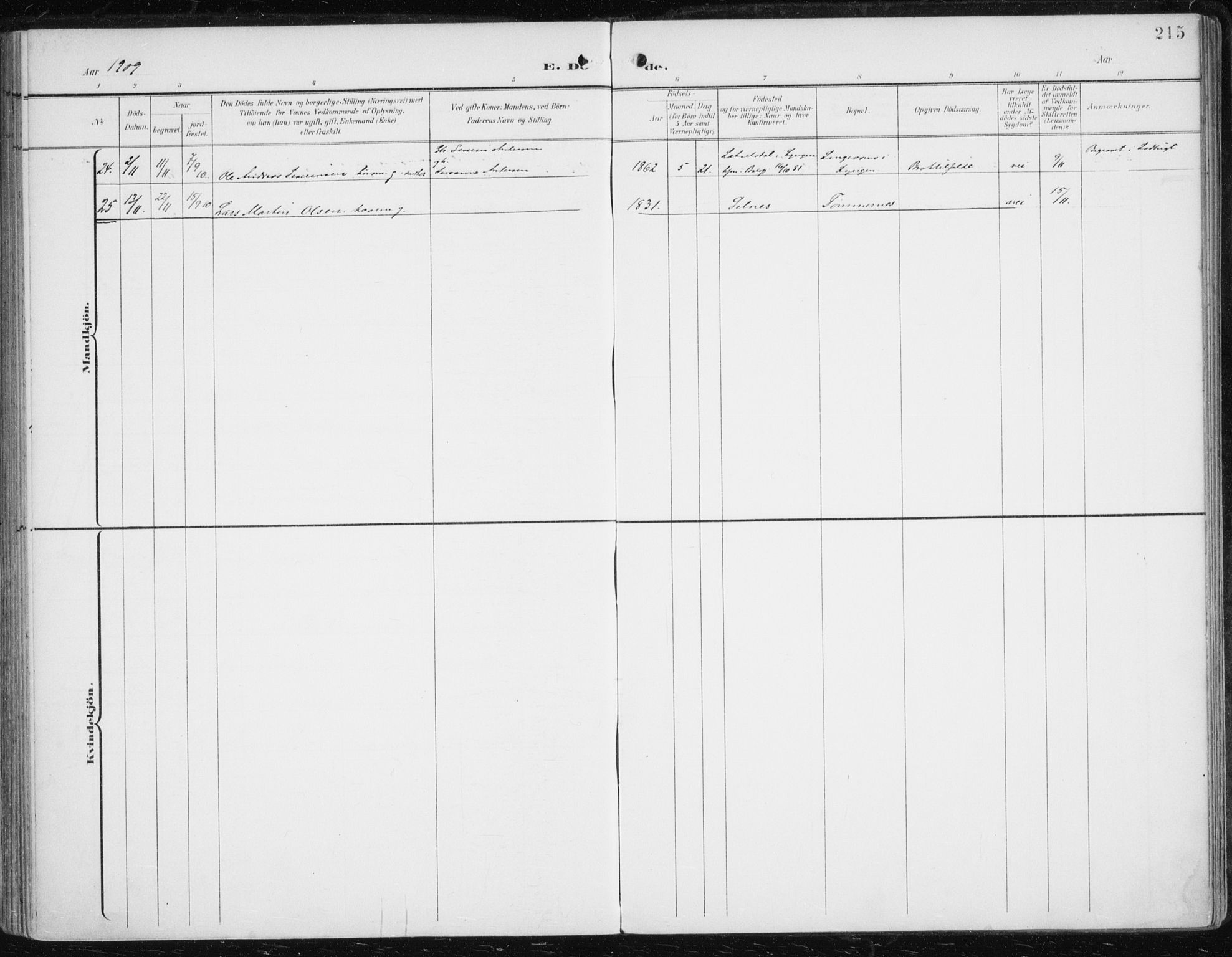 Balsfjord sokneprestembete, AV/SATØ-S-1303/G/Ga/L0006kirke: Parish register (official) no. 6, 1897-1909, p. 215