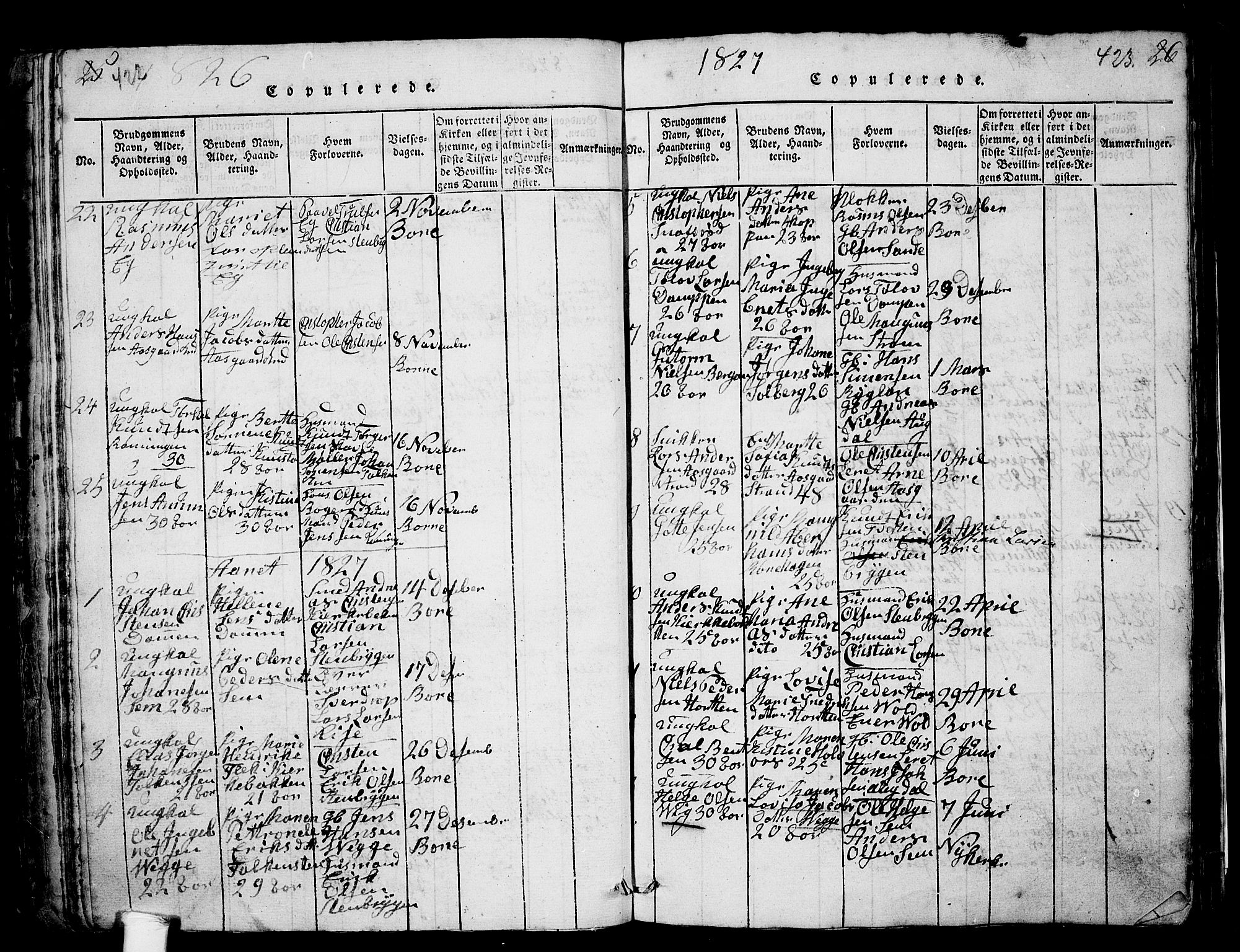 Borre kirkebøker, SAKO/A-338/G/Ga/L0001: Parish register (copy) no. I 1, 1815-1851, p. 422-423