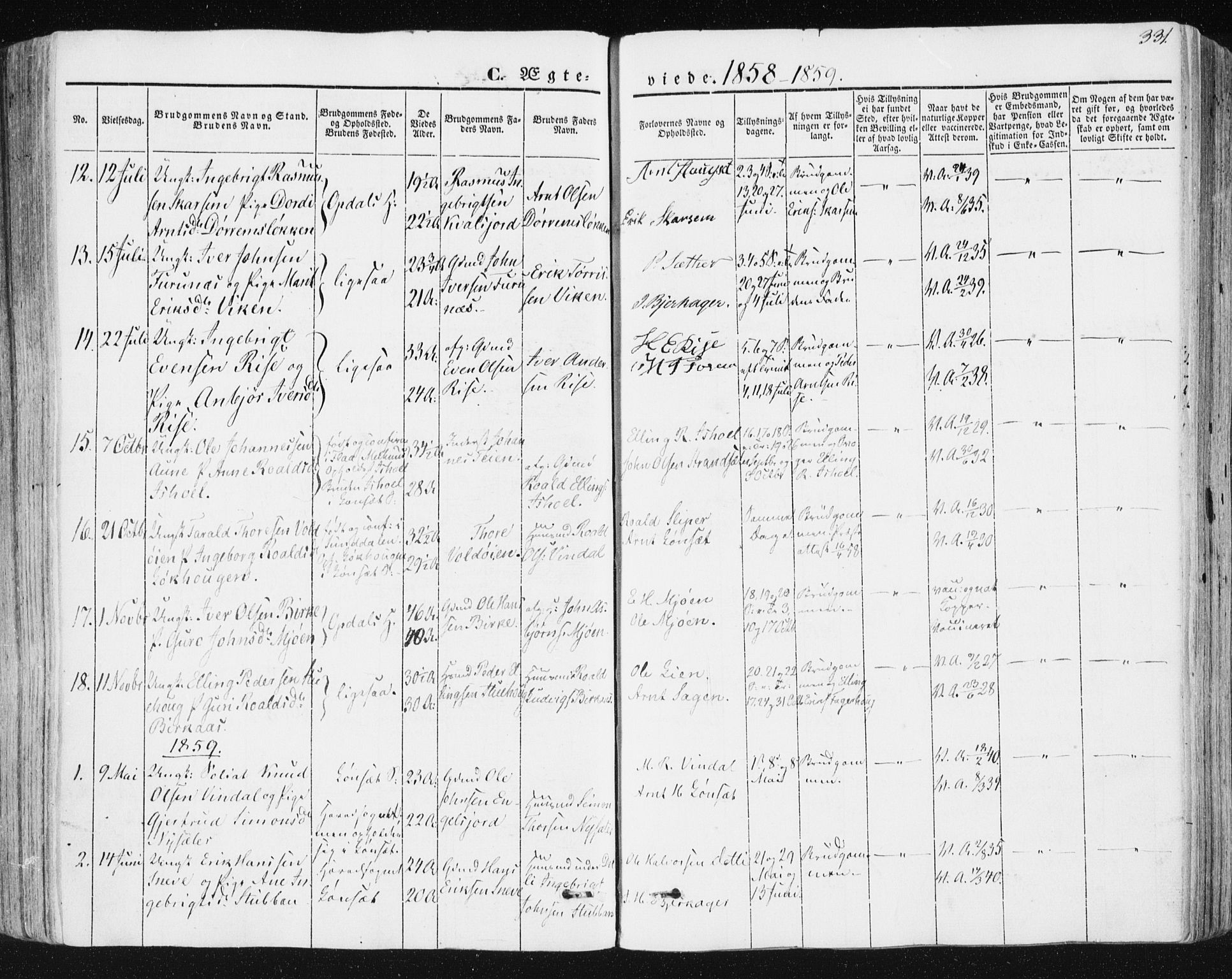Ministerialprotokoller, klokkerbøker og fødselsregistre - Sør-Trøndelag, SAT/A-1456/678/L0899: Parish register (official) no. 678A08, 1848-1872, p. 331