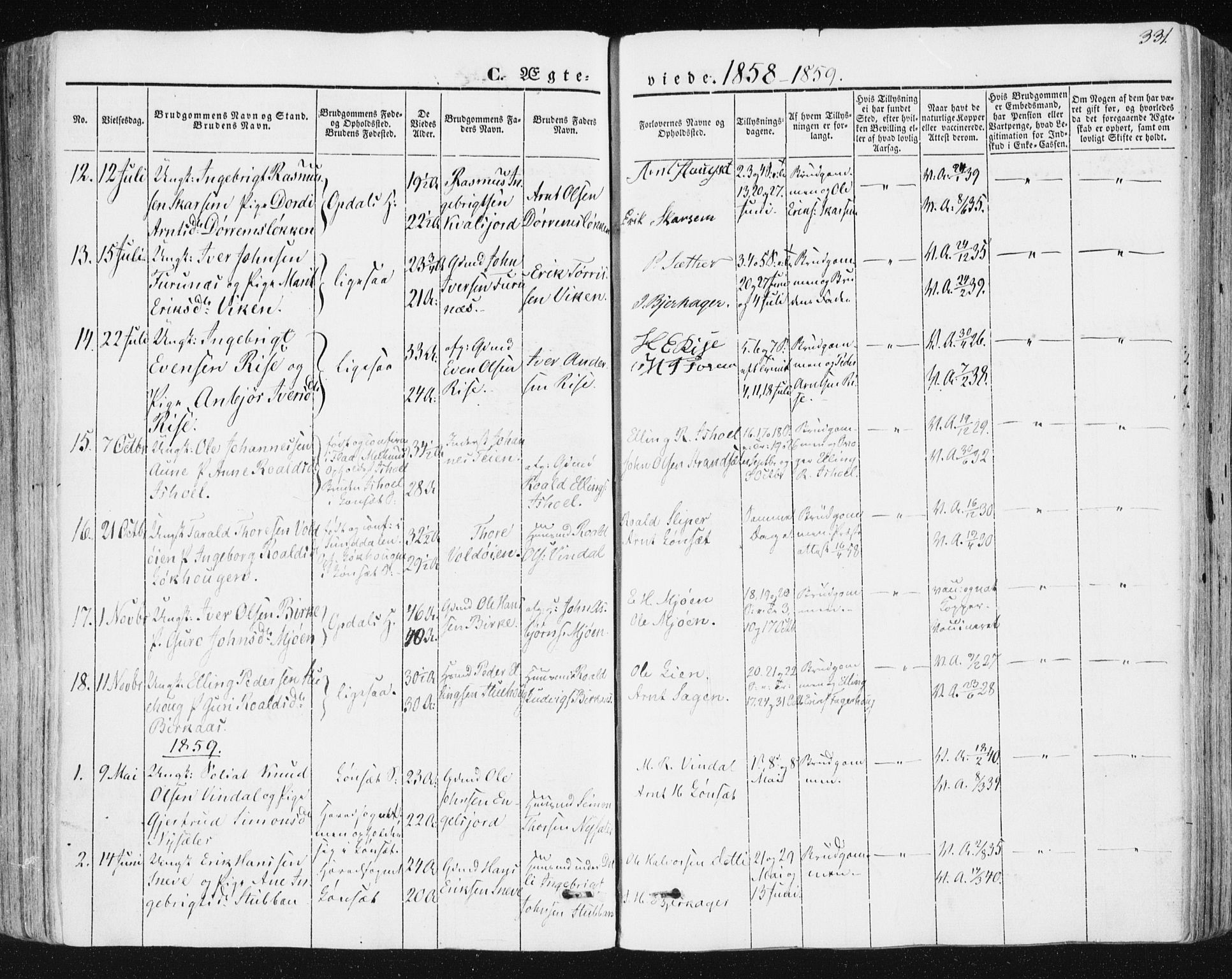 Ministerialprotokoller, klokkerbøker og fødselsregistre - Sør-Trøndelag, AV/SAT-A-1456/678/L0899: Parish register (official) no. 678A08, 1848-1872, p. 331