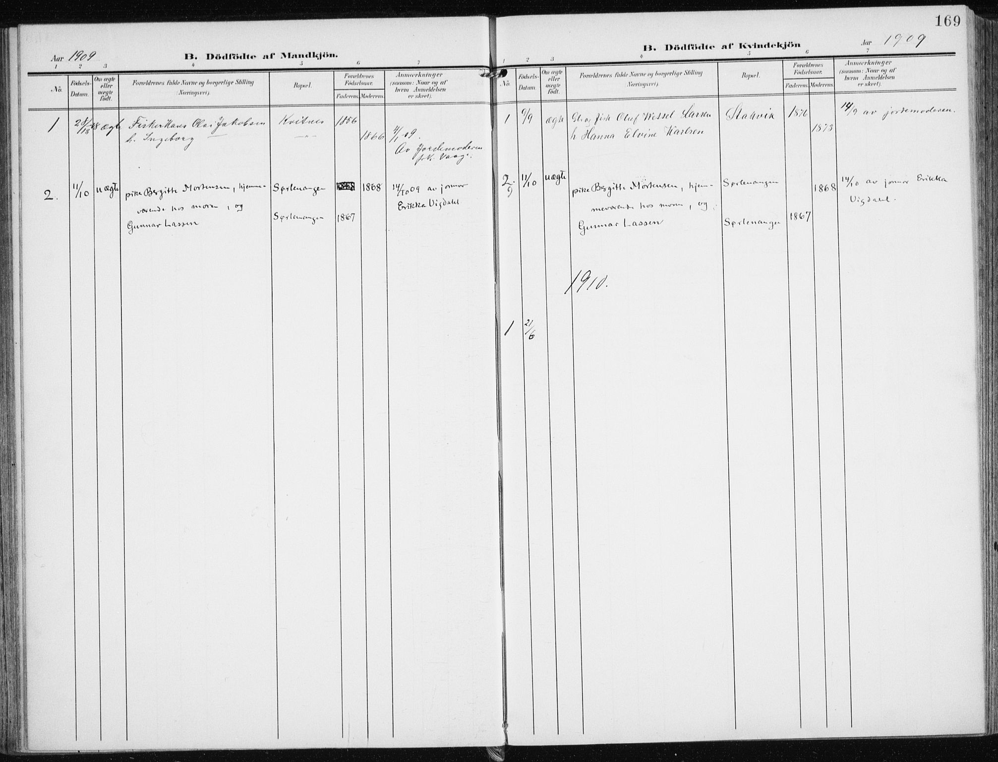 Karlsøy sokneprestembete, SATØ/S-1299/H/Ha/Haa/L0014kirke: Parish register (official) no. 14, 1903-1917, p. 169