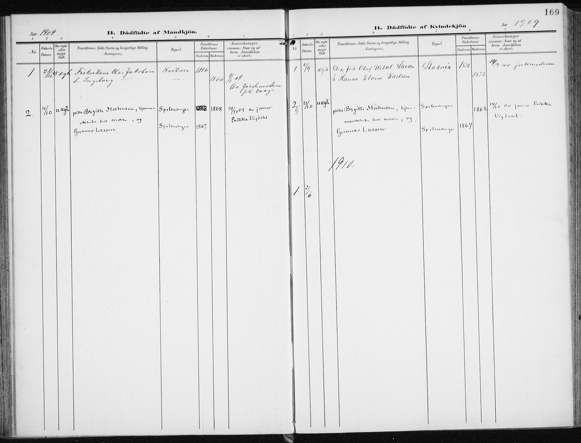 Karlsøy sokneprestembete, AV/SATØ-S-1299/H/Ha/Haa/L0014kirke: Parish register (official) no. 14, 1903-1917, p. 169