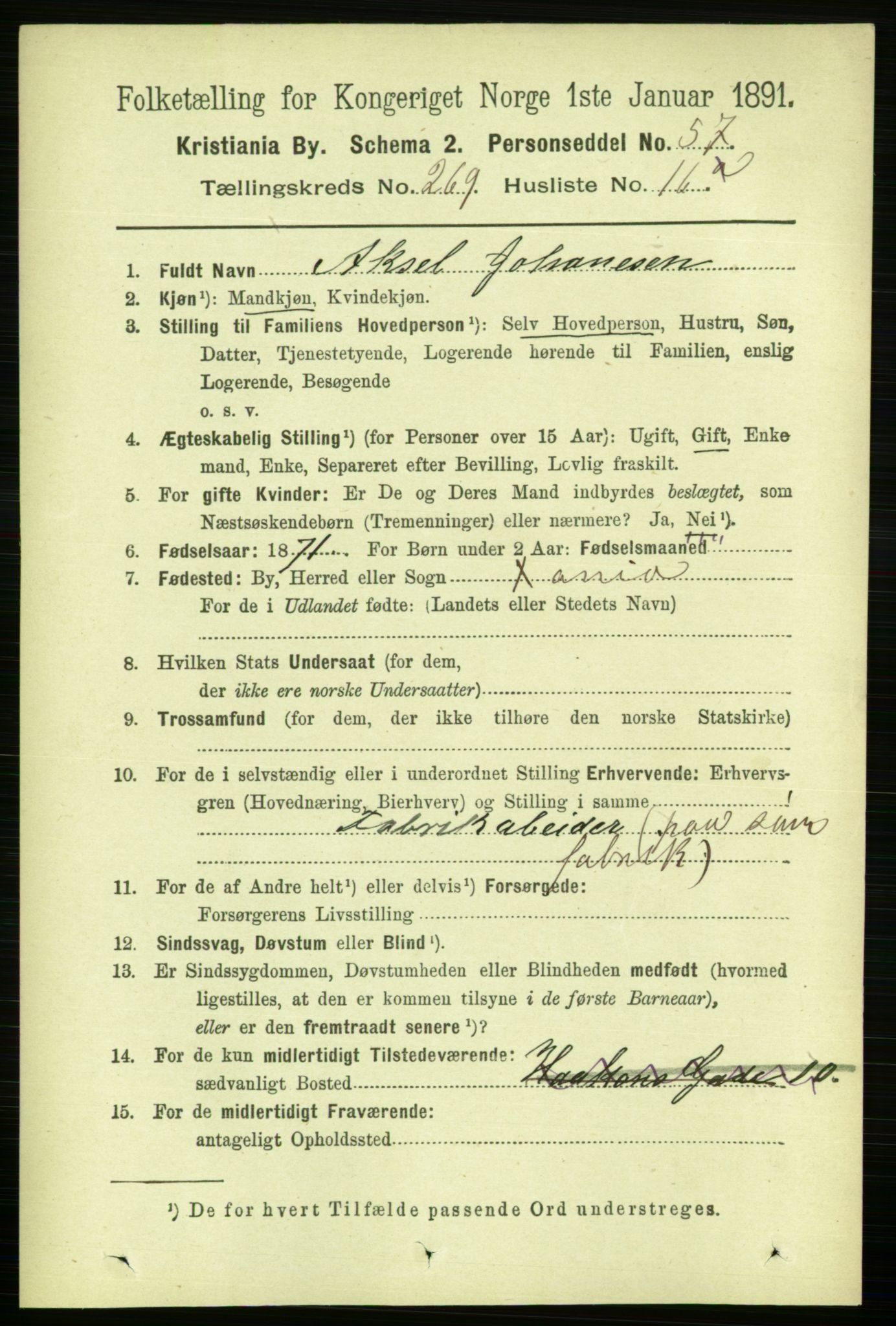 RA, 1891 census for 0301 Kristiania, 1891, p. 163410