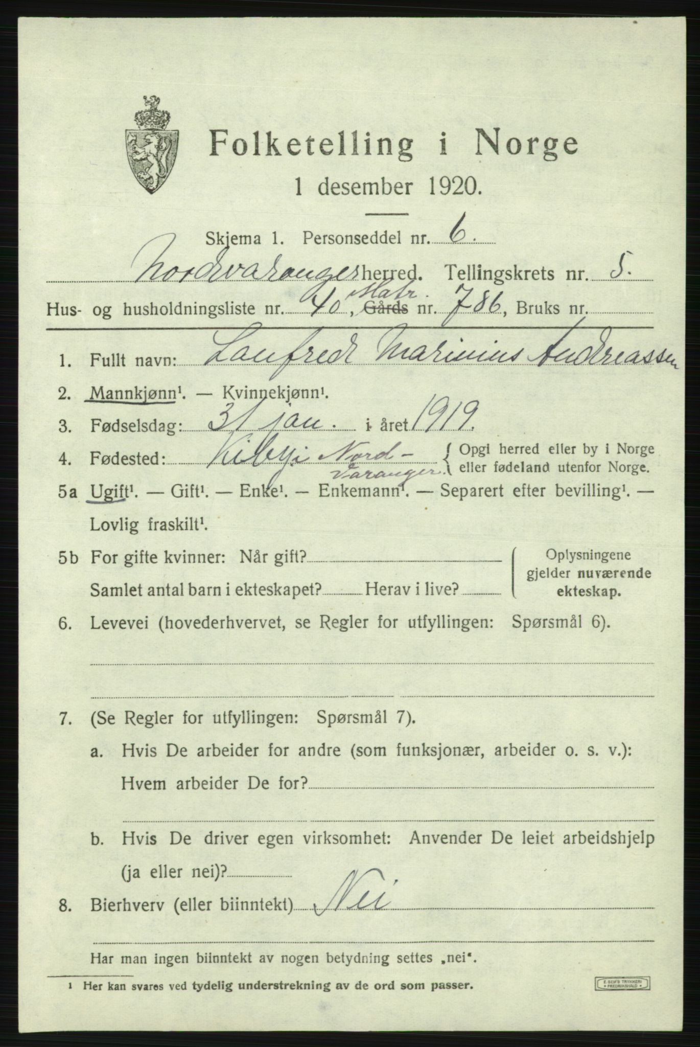 SATØ, 1920 census for Nord-Varanger, 1920, p. 2573