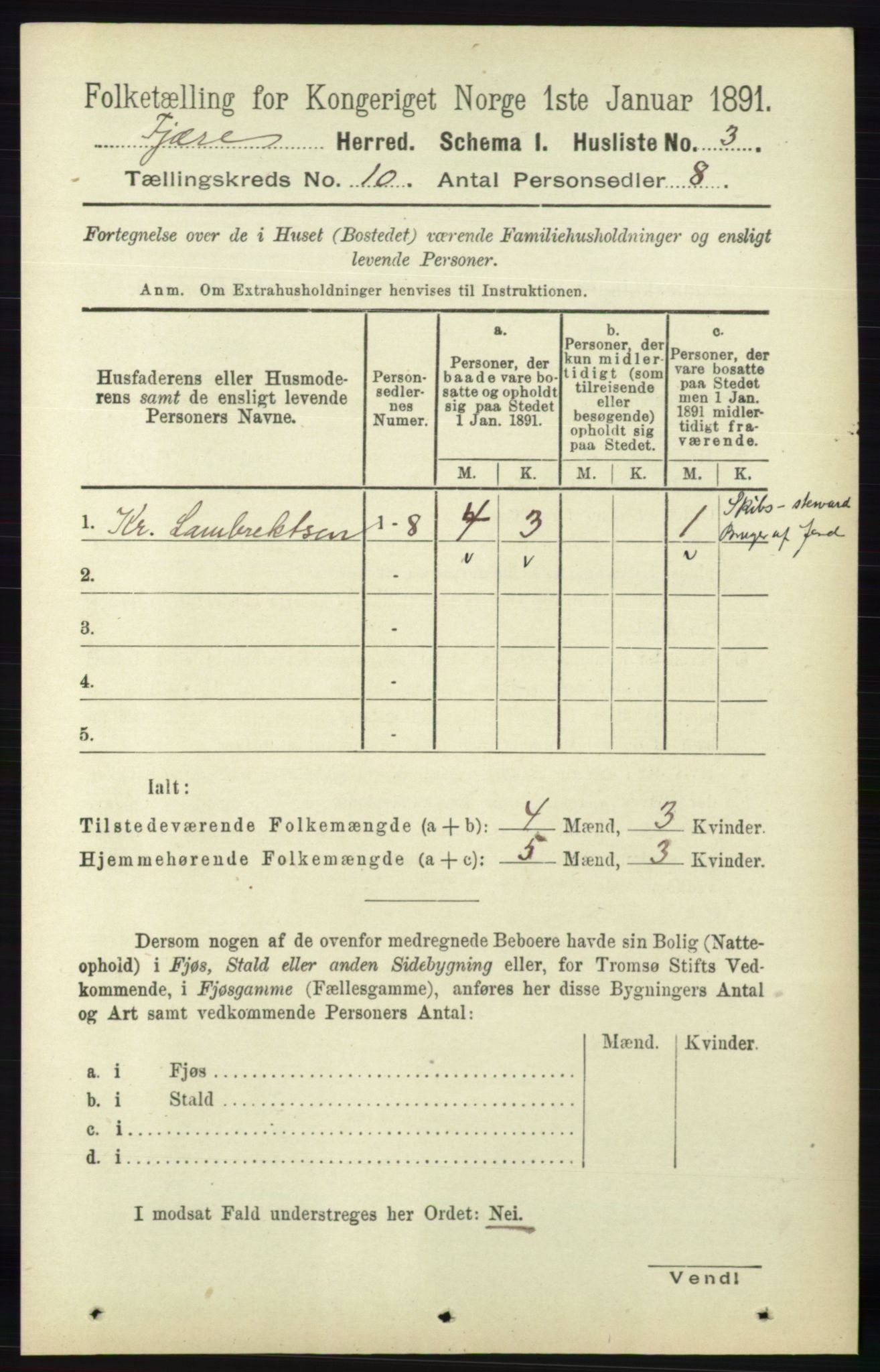 RA, 1891 census for 0923 Fjære, 1891, p. 4917