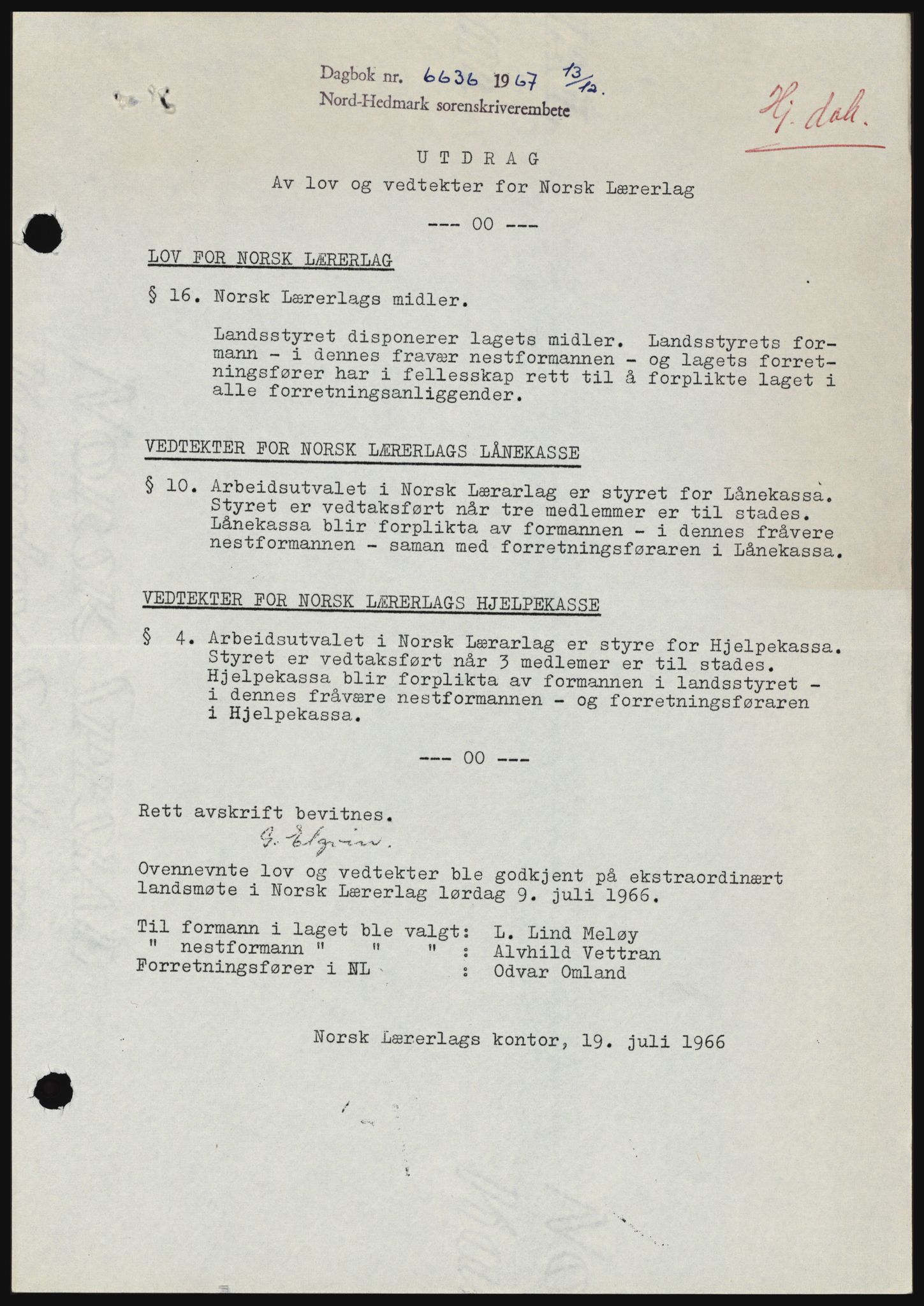 Nord-Hedmark sorenskriveri, SAH/TING-012/H/Hc/L0027: Mortgage book no. 27, 1967-1968, Diary no: : 6636/1967