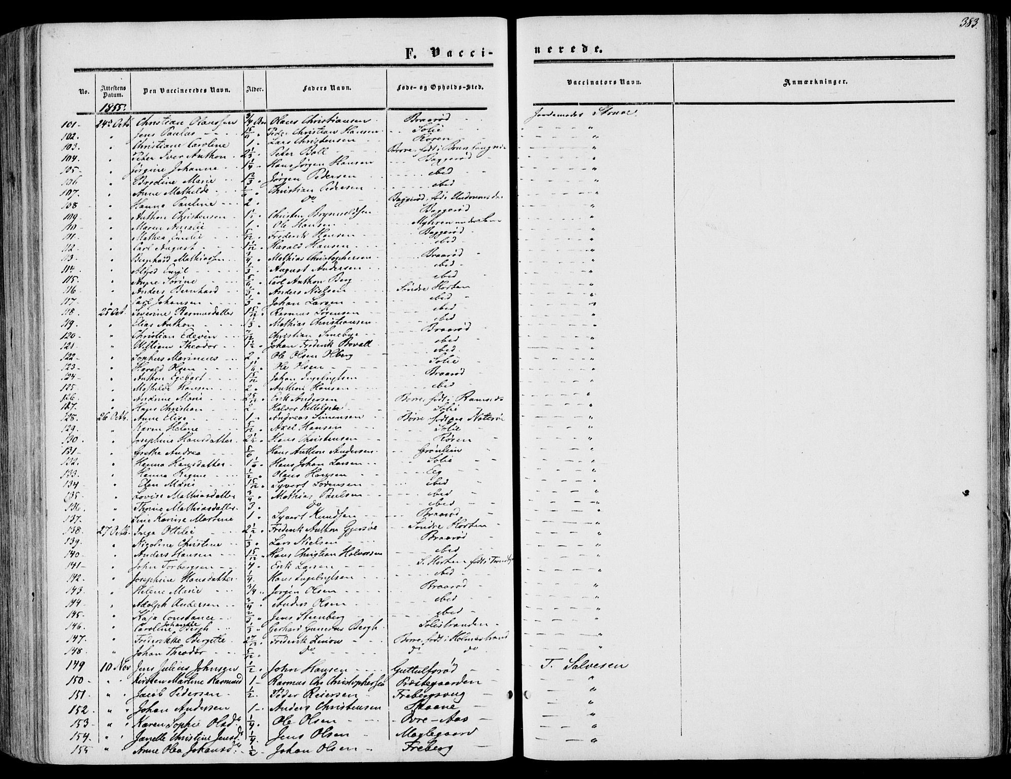 Borre kirkebøker, AV/SAKO-A-338/F/Fa/L0006: Parish register (official) no. I 6, 1852-1862, p. 383