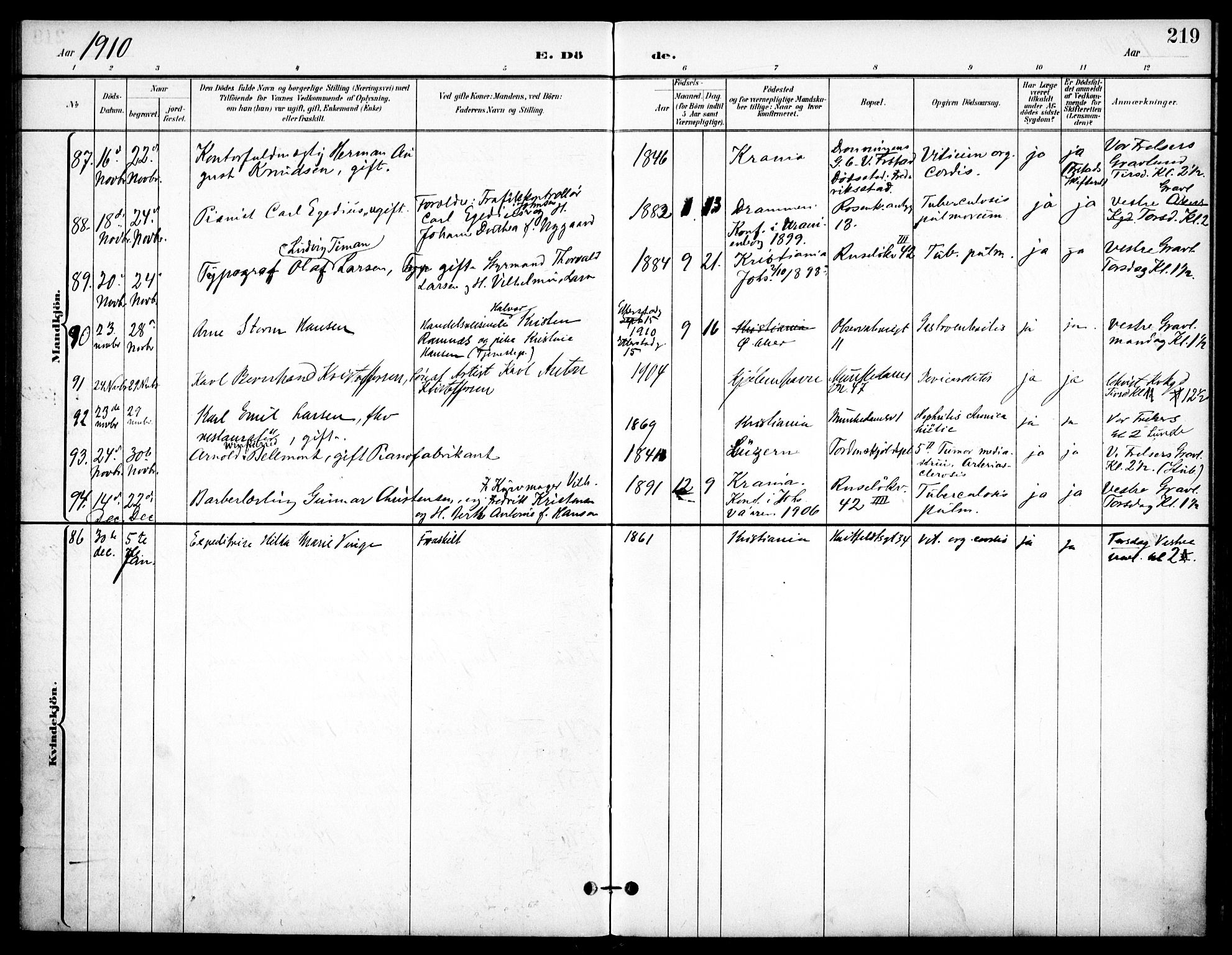 Johannes prestekontor Kirkebøker, AV/SAO-A-10852/F/Fa/L0008: Parish register (official) no. 8, 1897-1917, p. 219