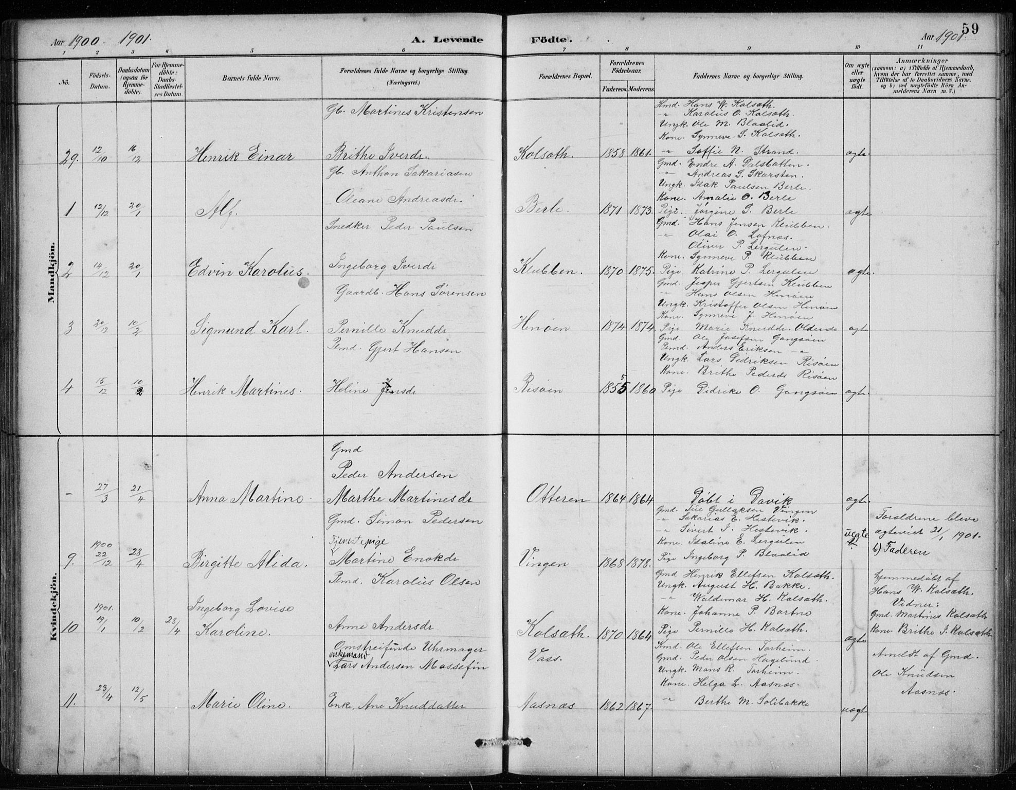 Davik sokneprestembete, AV/SAB-A-79701/H/Hab/Habc/L0002: Parish register (copy) no. C 2, 1889-1906, p. 59