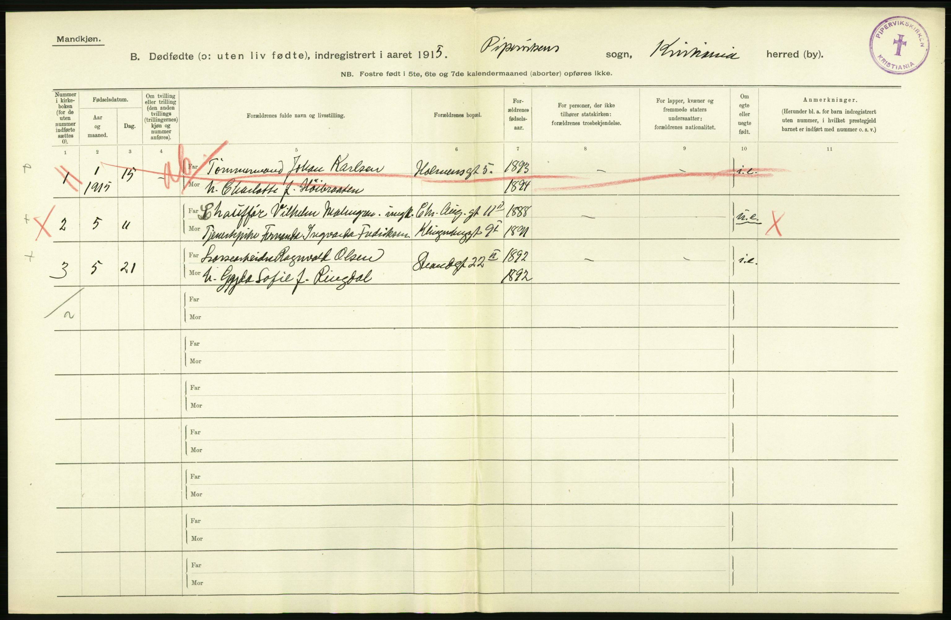 Statistisk sentralbyrå, Sosiodemografiske emner, Befolkning, RA/S-2228/D/Df/Dfb/Dfbe/L0010: Kristiania: Døde, dødfødte., 1915, p. 510