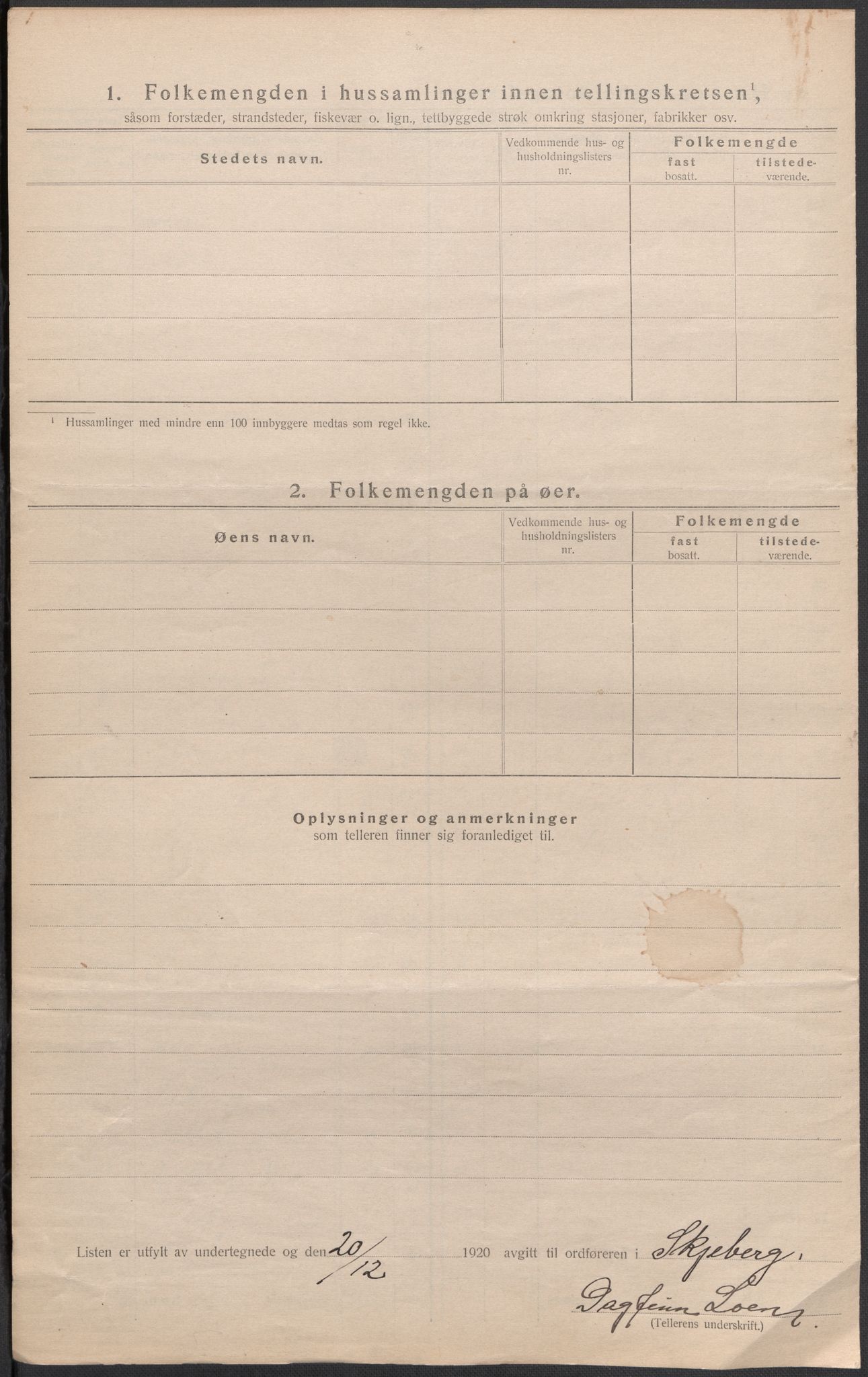 SAO, 1920 census for Skjeberg, 1920, p. 20