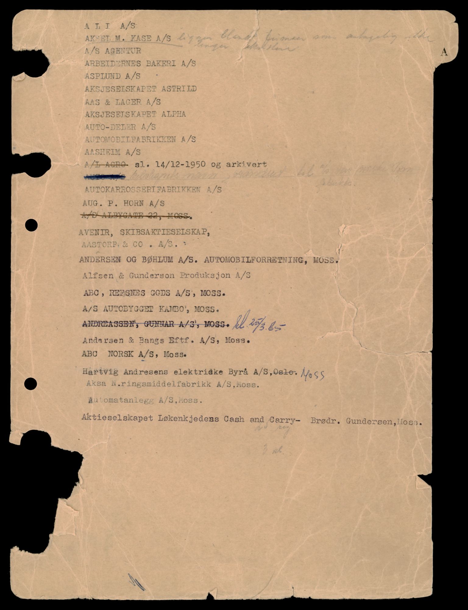 Moss tingrett, AV/SAT-A-10063/K/Kc/Kca/L0010: Aksjeselskap, Ade - Aut, 1944-1990, p. 1