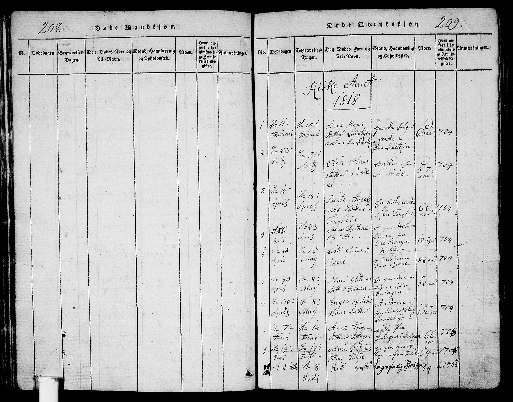 Ramnes kirkebøker, AV/SAKO-A-314/G/Ga/L0001: Parish register (copy) no. I 1, 1813-1847, p. 208-209