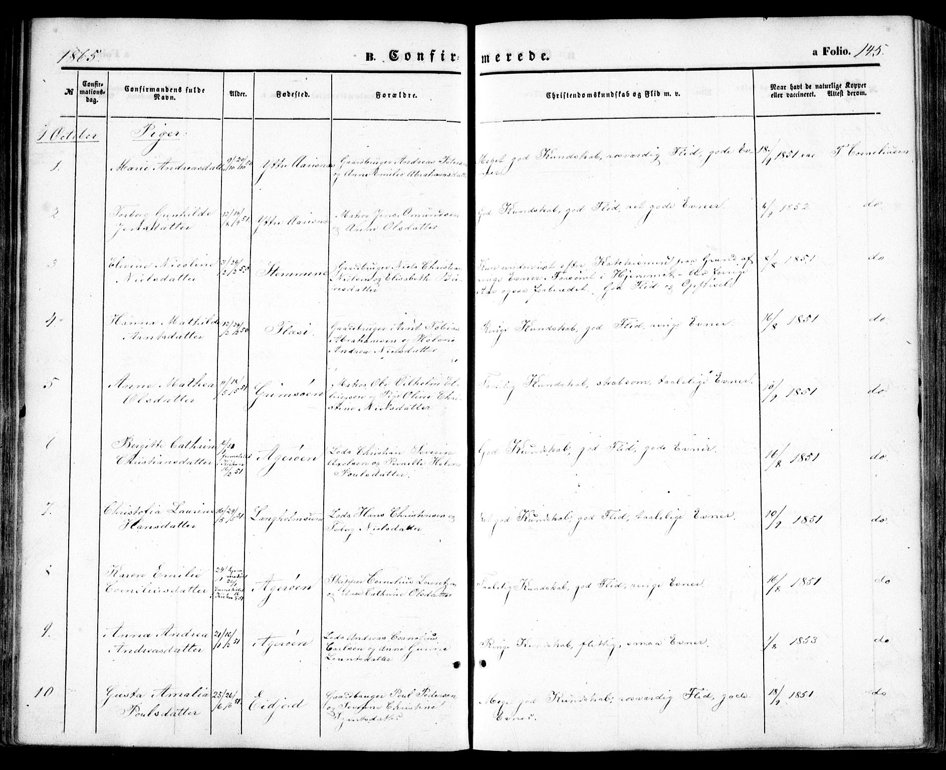Høvåg sokneprestkontor, SAK/1111-0025/F/Fa/L0004: Parish register (official) no. A 4, 1859-1877, p. 145