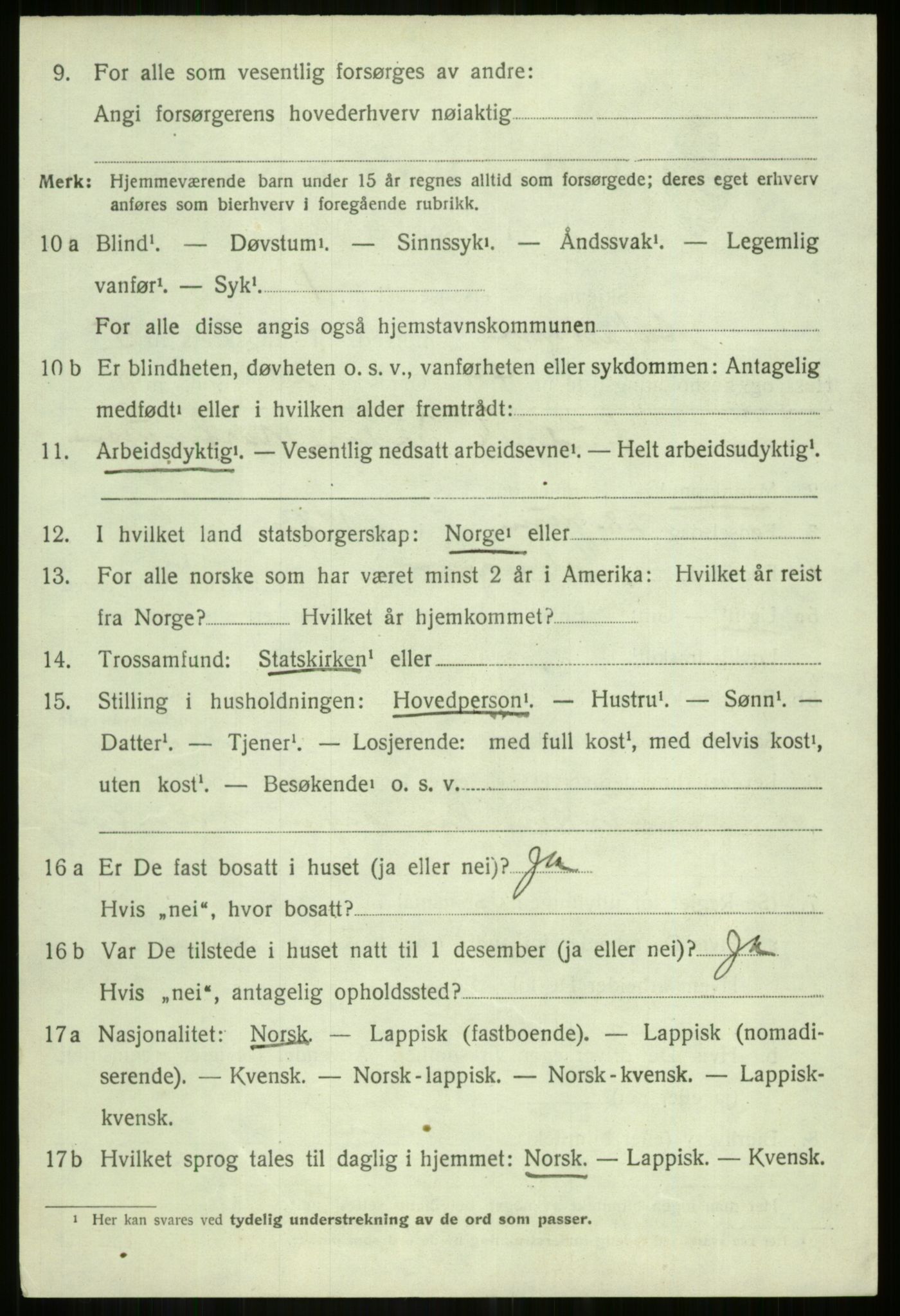 SATØ, 1920 census for Salangen, 1920, p. 3907