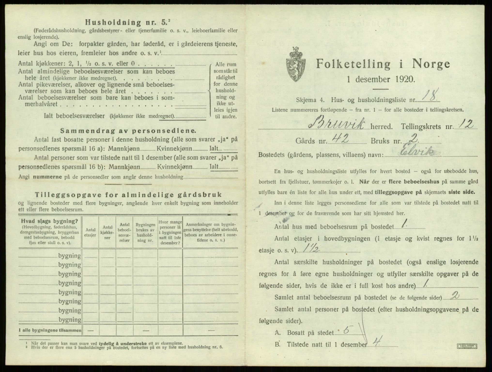 SAB, 1920 census for Bruvik, 1920, p. 880