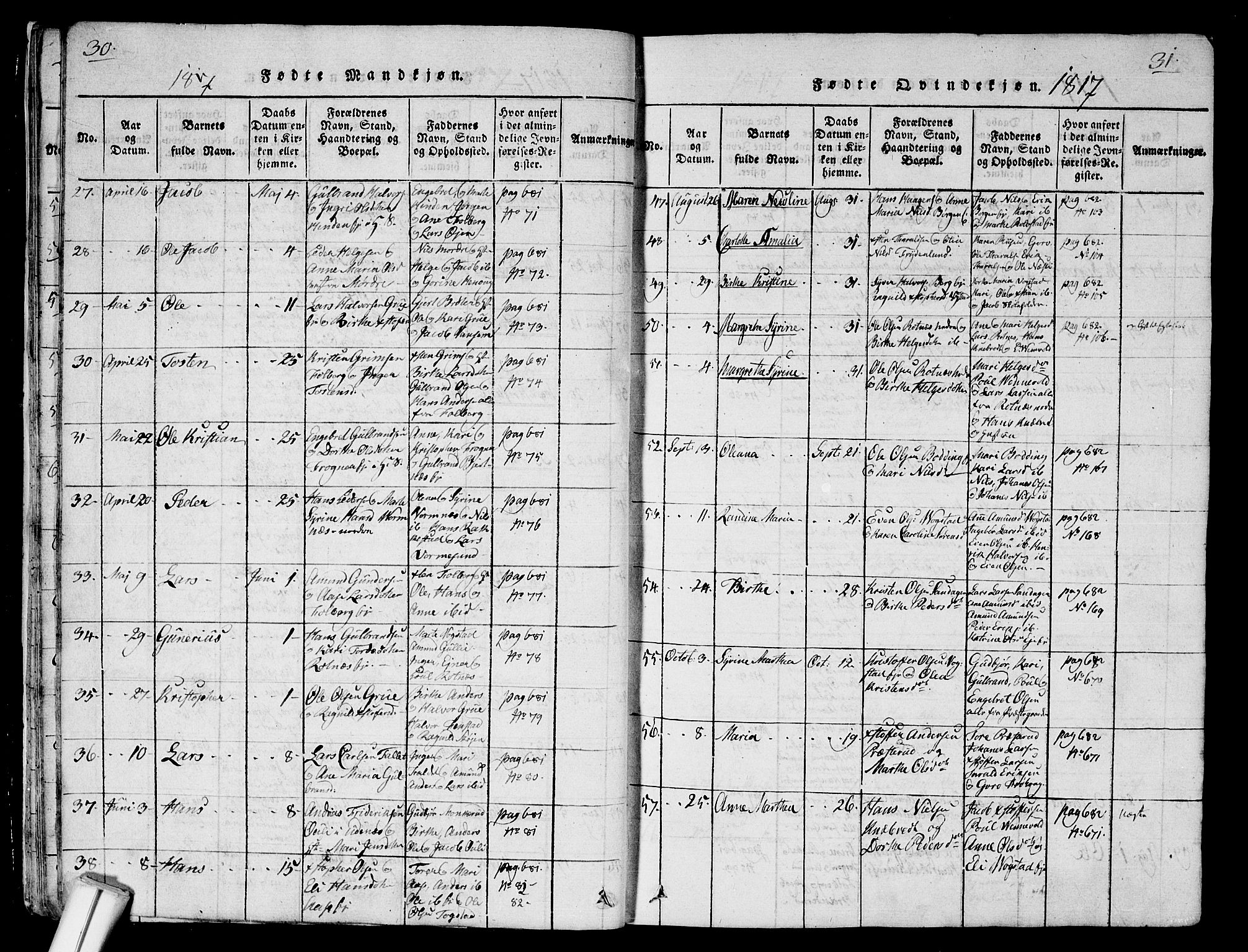 Nes prestekontor Kirkebøker, AV/SAO-A-10410/G/Ga/L0001: Parish register (copy) no. I 1, 1815-1835, p. 30-31