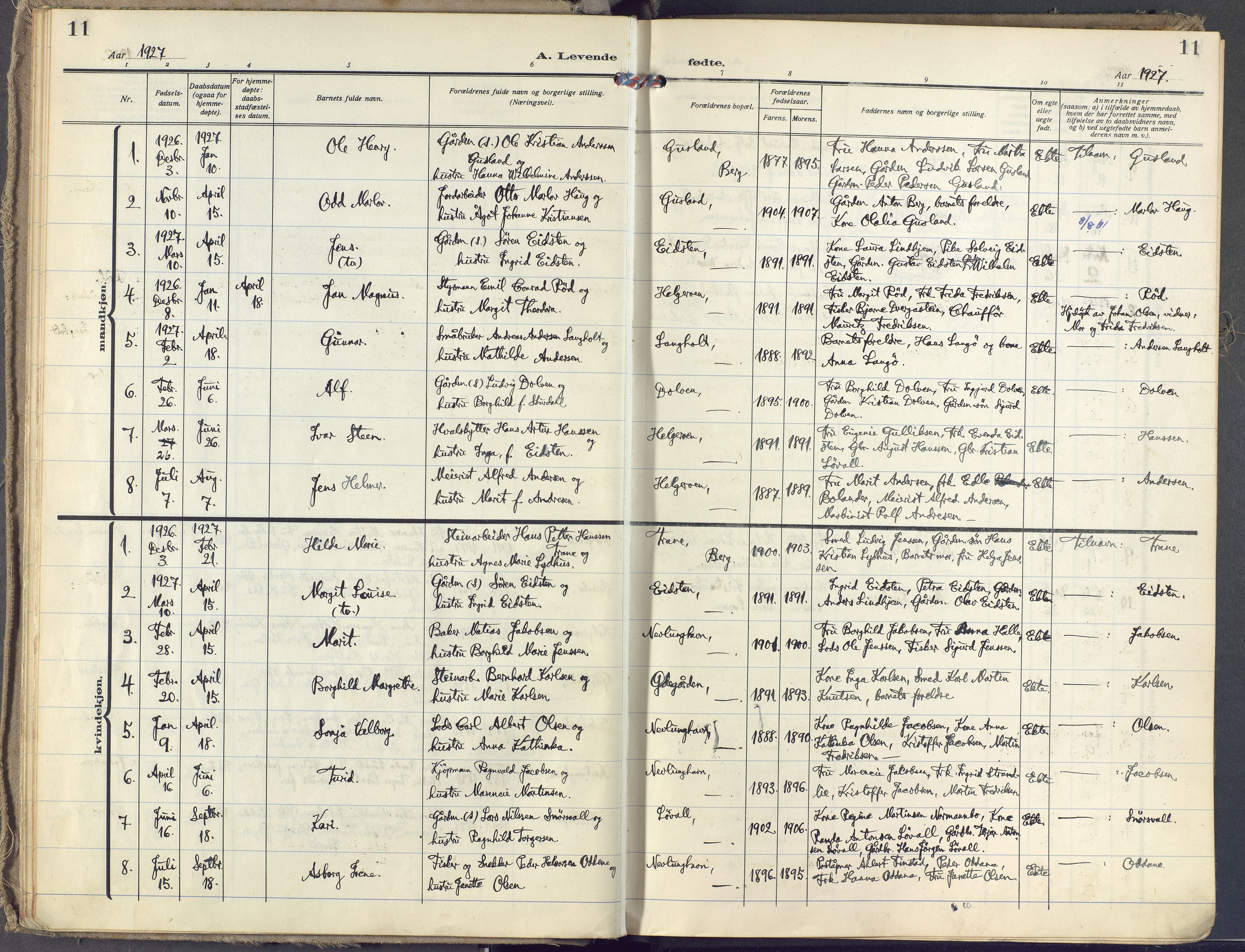 Brunlanes kirkebøker, SAKO/A-342/F/Fb/L0004: Parish register (official) no. II 4, 1923-1940, p. 11
