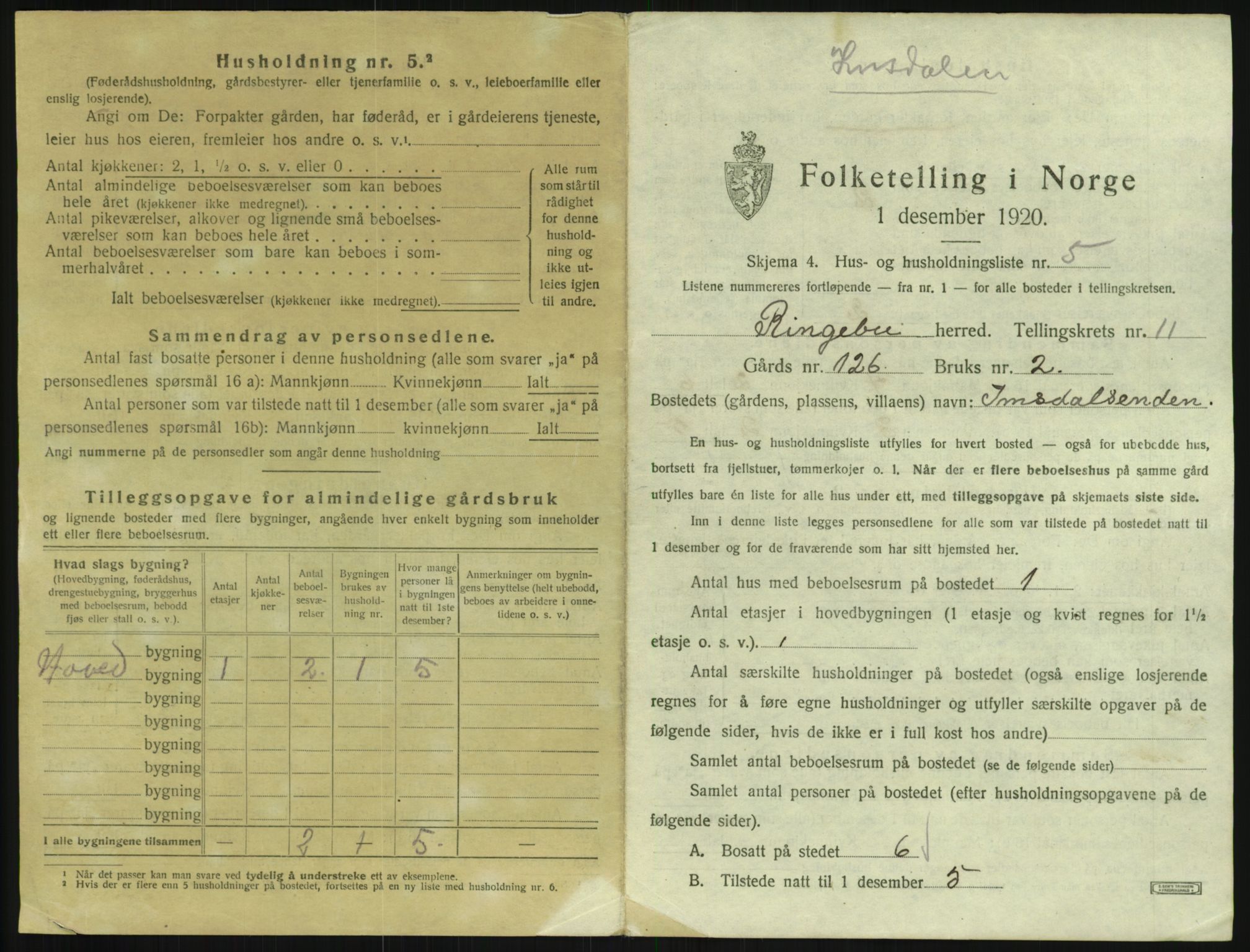 SAH, 1920 census for Ringebu, 1920, p. 1679