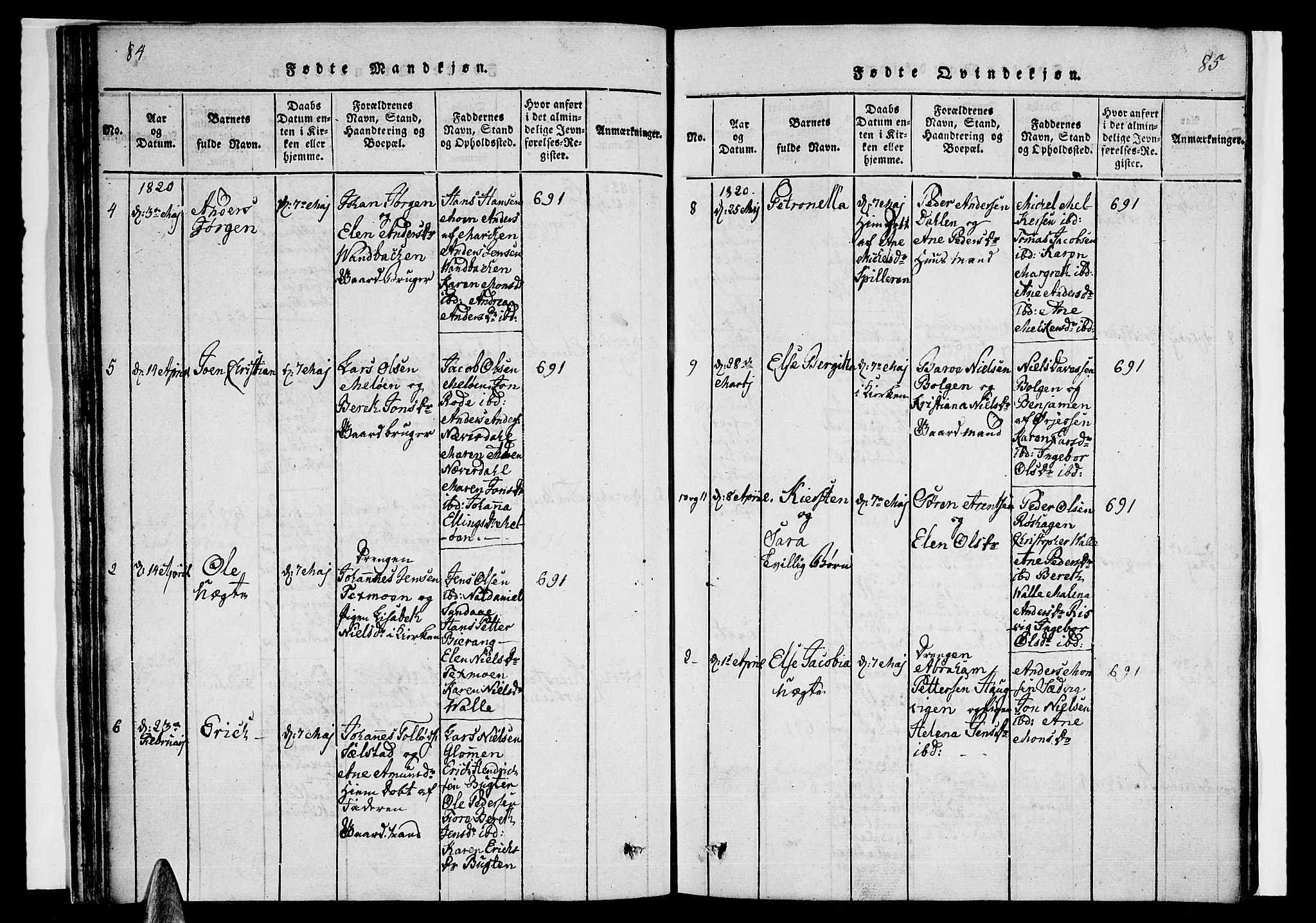 Ministerialprotokoller, klokkerbøker og fødselsregistre - Nordland, SAT/A-1459/841/L0617: Parish register (copy) no. 841C01 /2, 1820-1830, p. 84-85