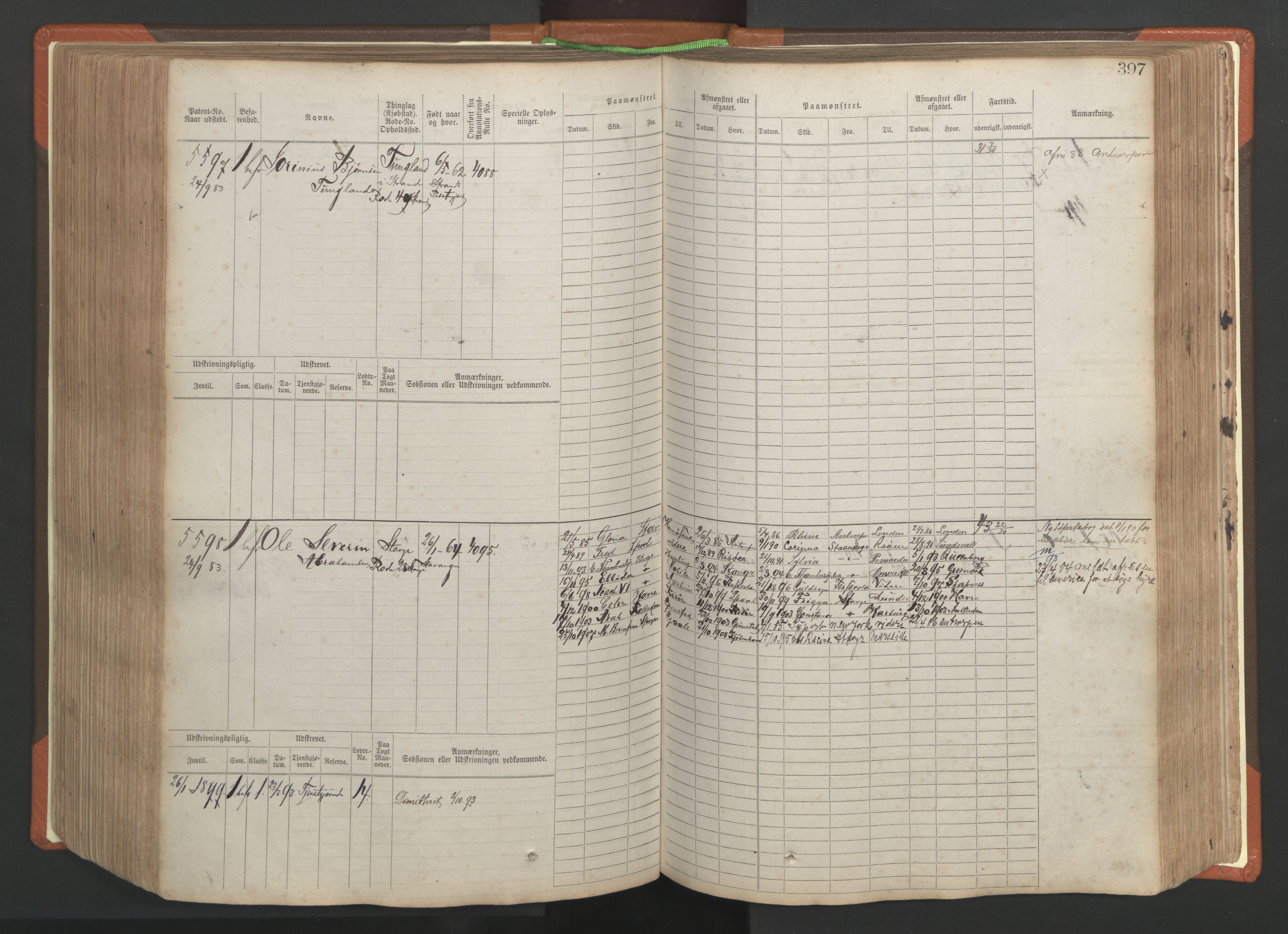 Stavanger sjømannskontor, AV/SAST-A-102006/F/Fb/Fbb/L0009: Sjøfartshovedrulle, patentnr. 4805-6006, 1879-1887, p. 403