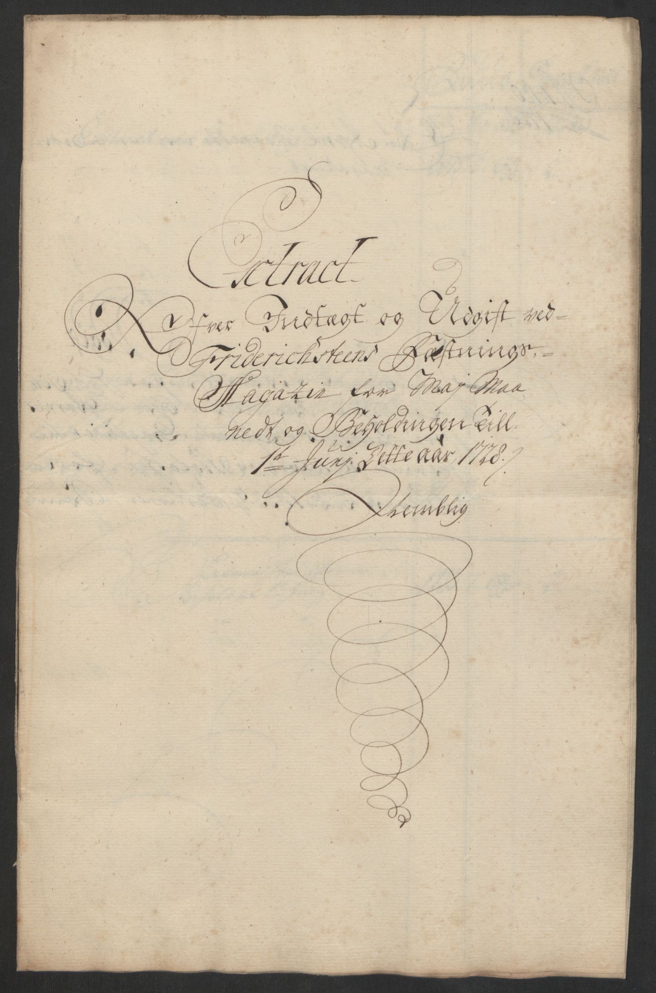 Kommanderende general (KG I) med Det norske krigsdirektorium, AV/RA-EA-5419/D/L0153: Fredriksten festning: Brev, inventarfortegnelser og regnskapsekstrakter, 1724-1729, p. 592