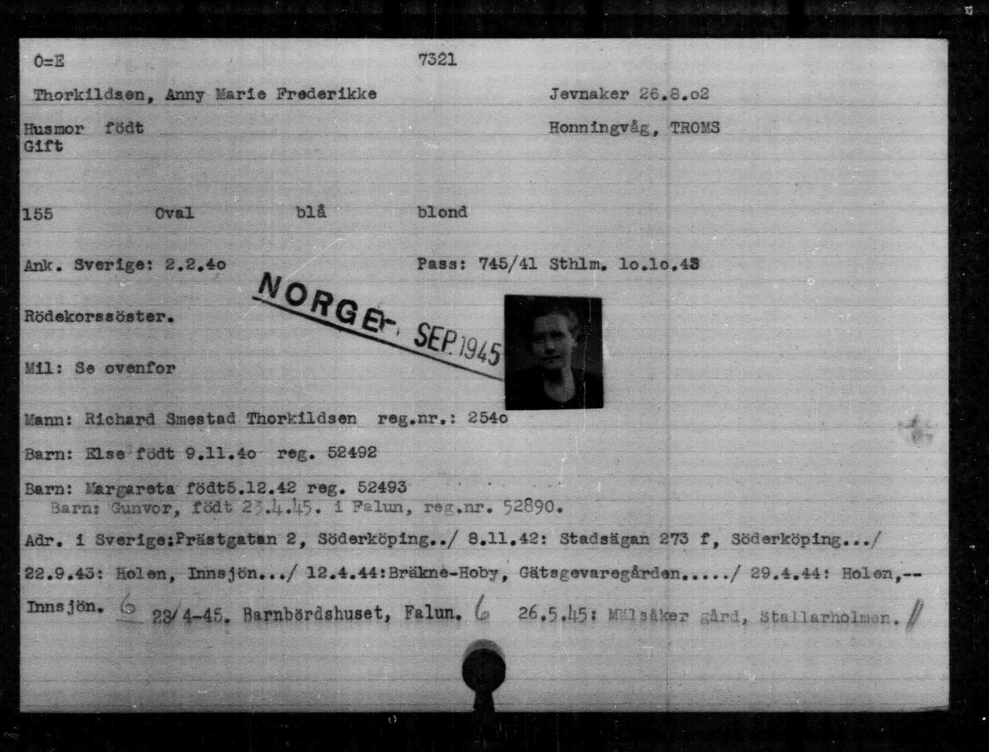 Utenriksstasjonene, Legasjonen i Stockholm, Flyktningkontoret, AV/RA-S-6753/V/Va/L0005: Kjesäterkartoteket, flyktninger med registreringsnr. 6600-9417, 1940-1945, p. 853