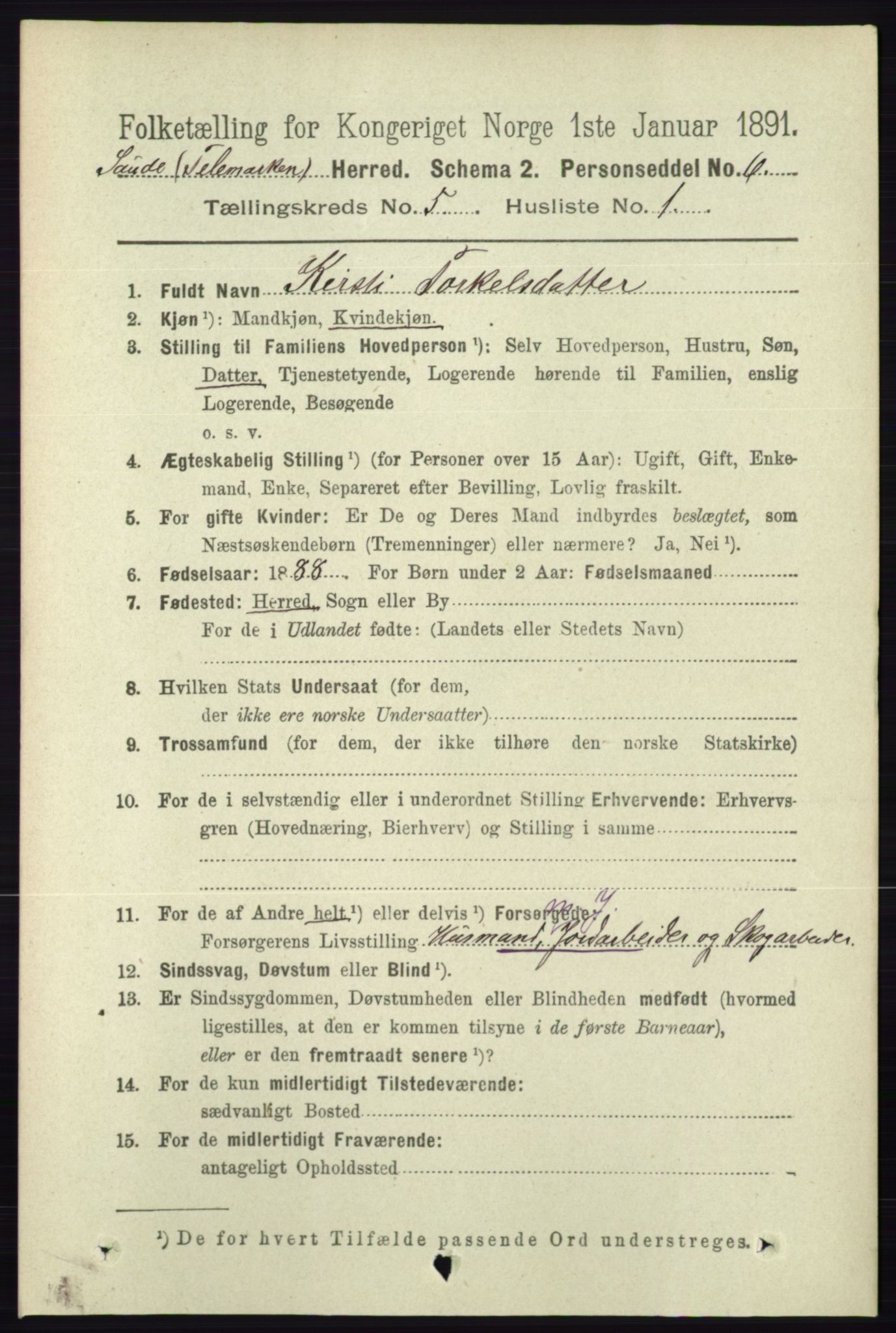 RA, 1891 census for 0822 Sauherad, 1891, p. 1430