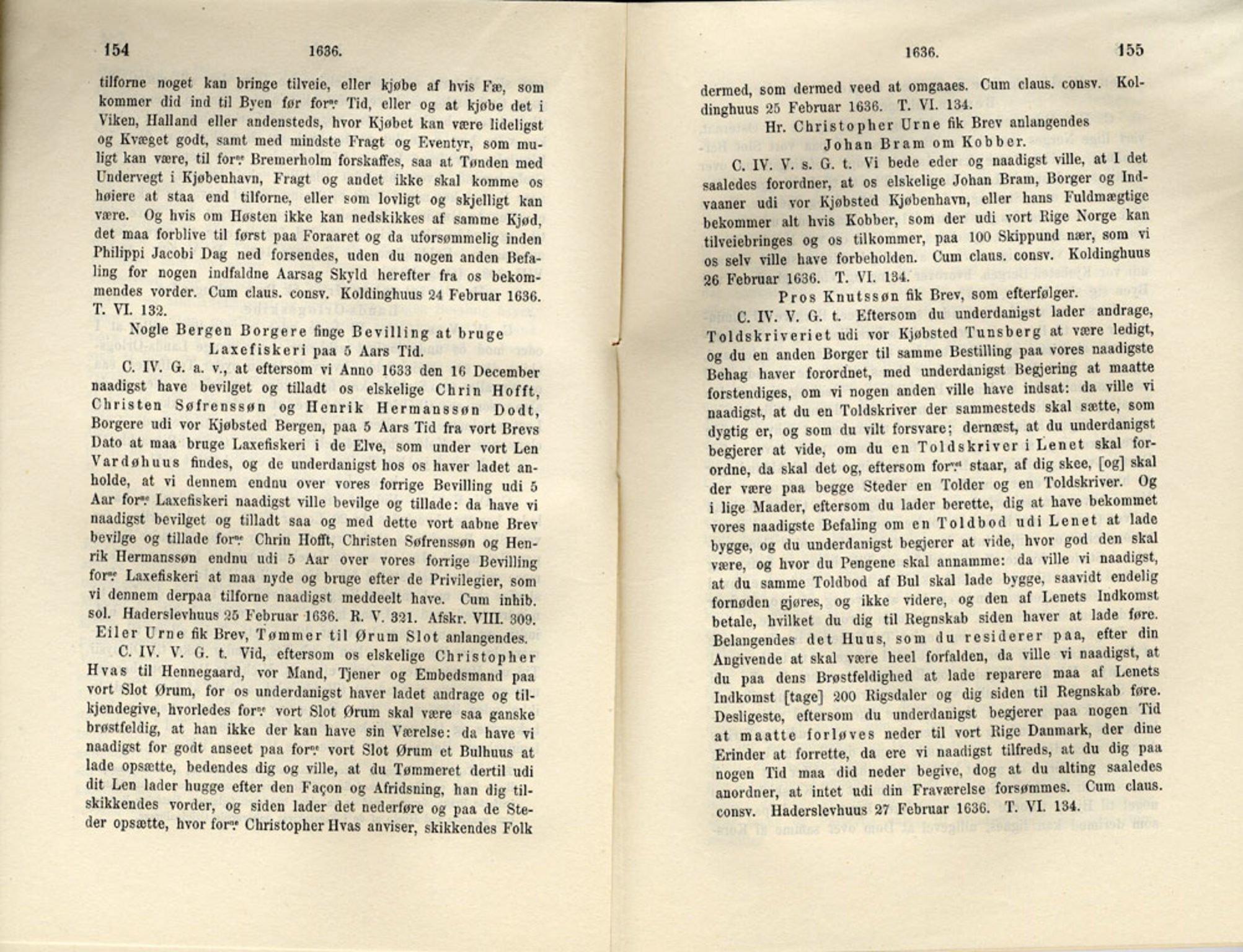 Publikasjoner utgitt av Det Norske Historiske Kildeskriftfond, PUBL/-/-/-: Norske Rigs-Registranter, bind 7, 1635-1640, p. 154-155