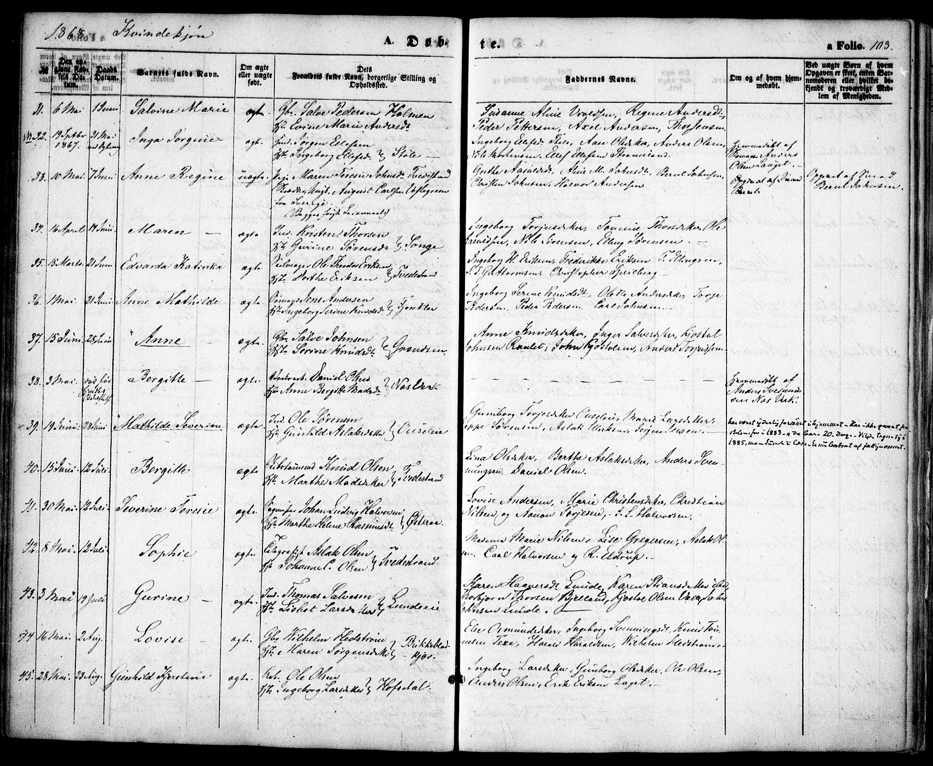 Holt sokneprestkontor, AV/SAK-1111-0021/F/Fa/L0009: Parish register (official) no. A 9, 1861-1871, p. 103