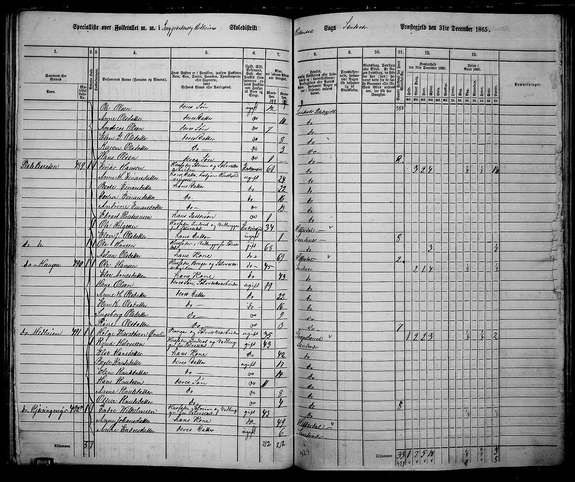 RA, 1865 census for Sandsvær, 1865, p. 167