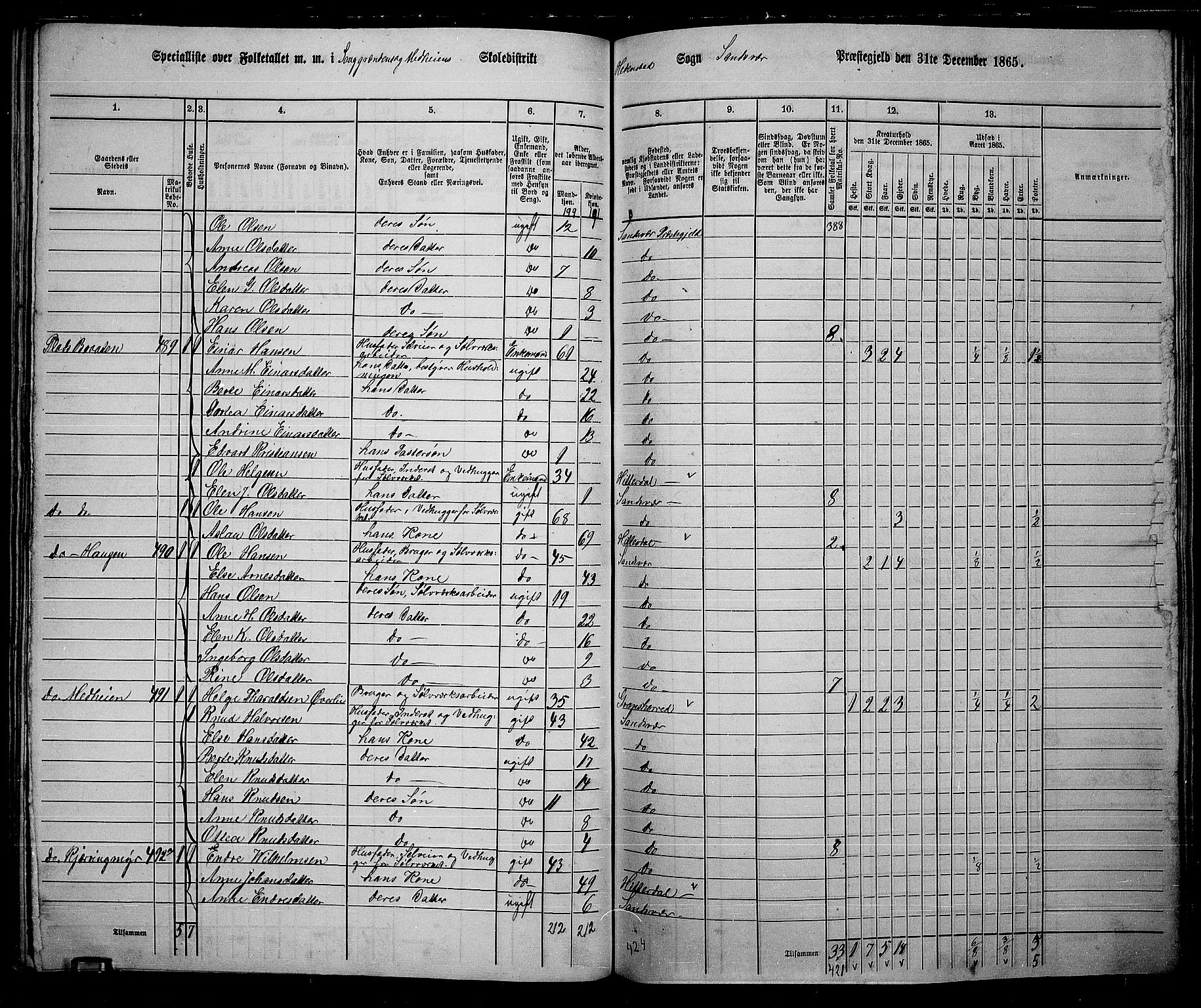 RA, 1865 census for Sandsvær, 1865, p. 167